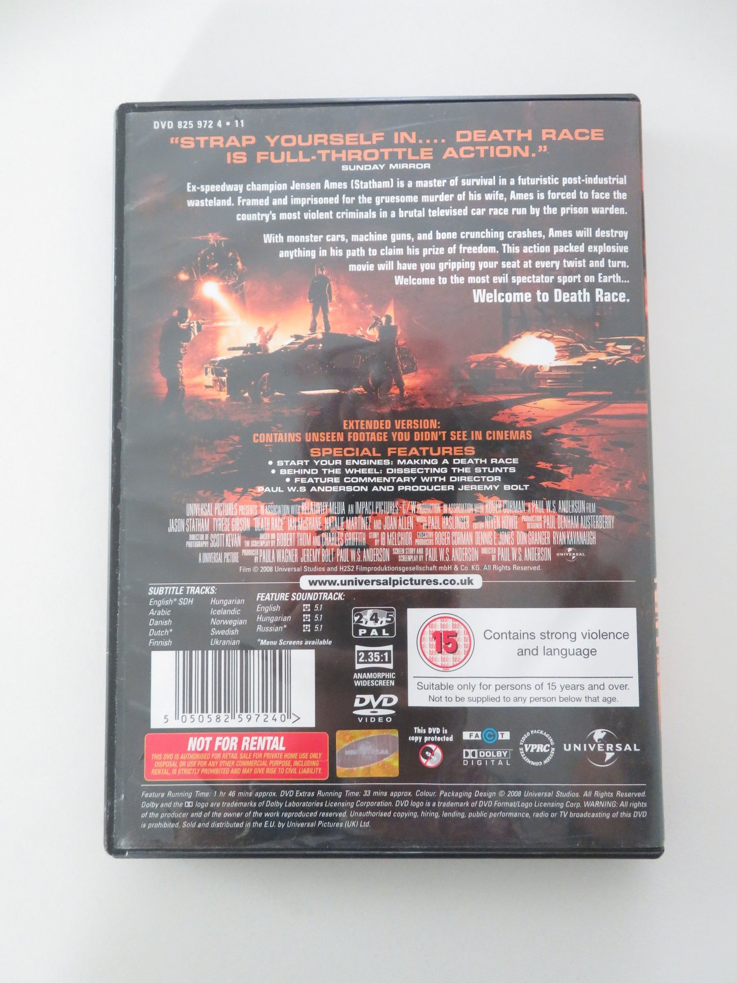 Death Race - Extended Version (DVD) Jason Statham Joan Allen 2008 Region 2,4,5