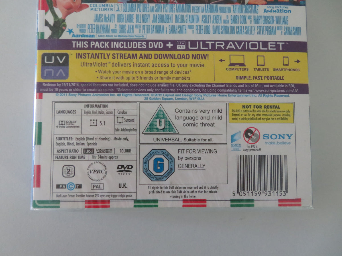 Arthur Christmas (DVD) James McAvoy Jim Broadbent Bill Nighy 2011 Region 2