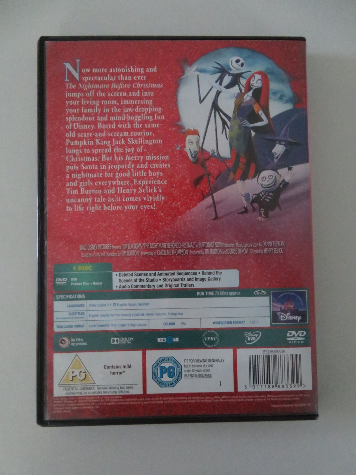 The Nightmare Before Christmas (DVD) Disney Tim Burton 1993 Region 2