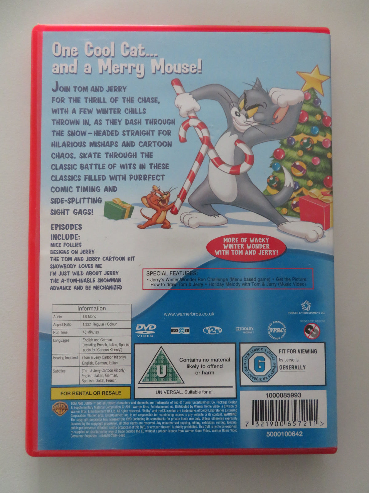 Tom and Jerry: Paws for a Holiday (DVD) Kathleen Barr Garry Chalk 2003 Region 2