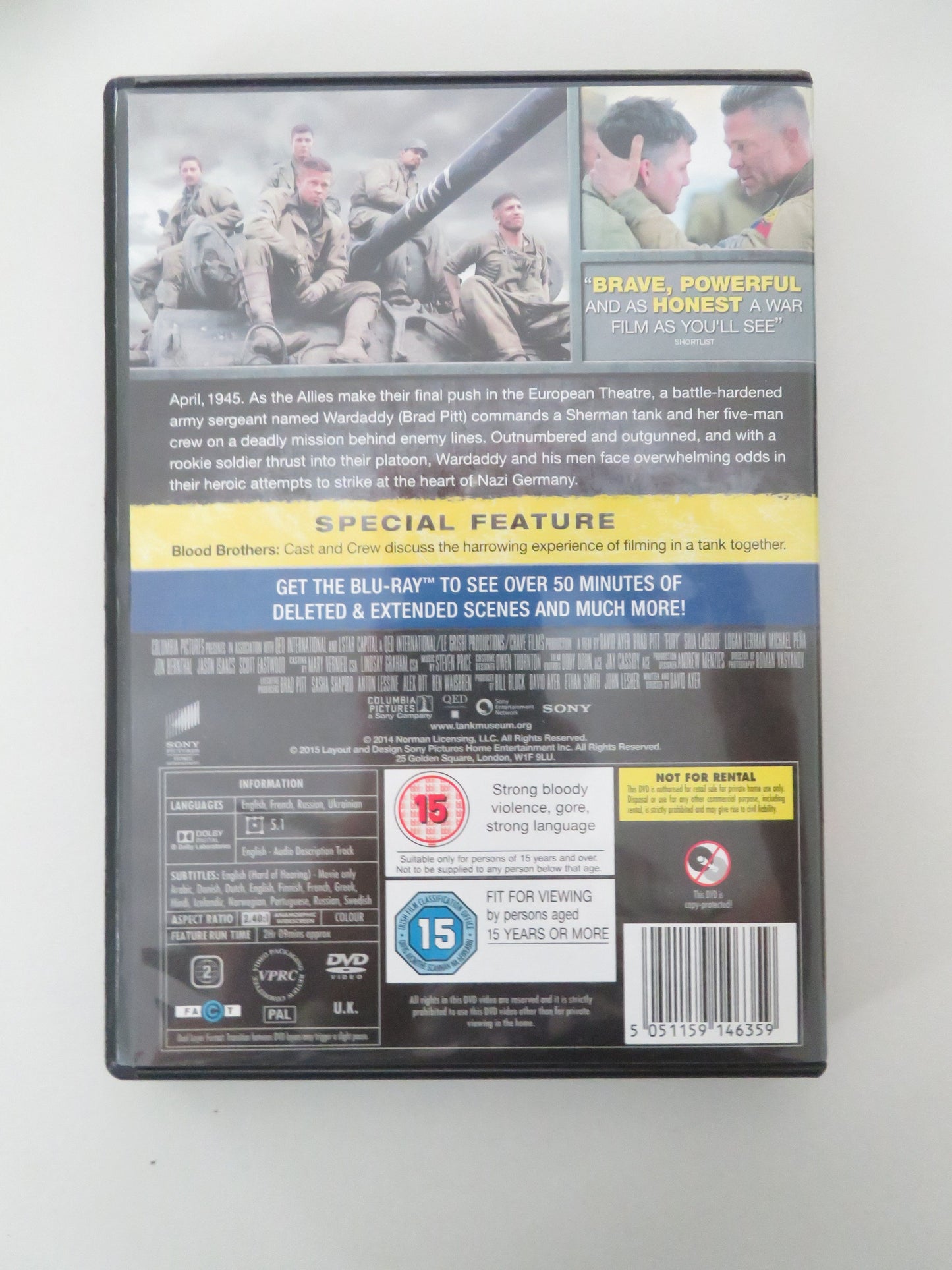 Fury - B (DVD) Brad Pitt Shia LaBeouf Logan Lerman 2014 Region 2