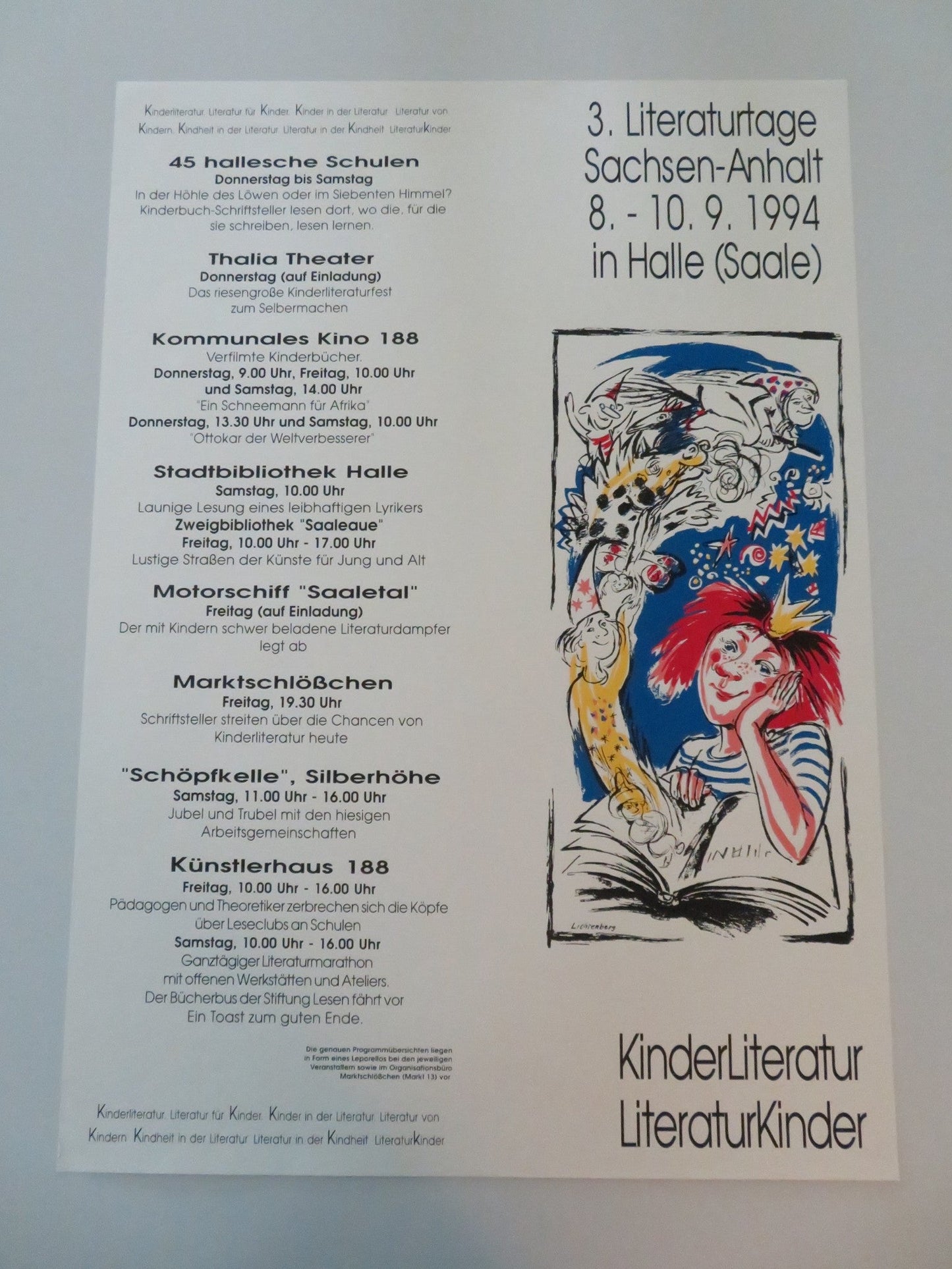3 LITERATURTAGE SACHSEN - ANHALT GERMAN POSTER ROLLED EVENT POSTER 1994 Movie posters