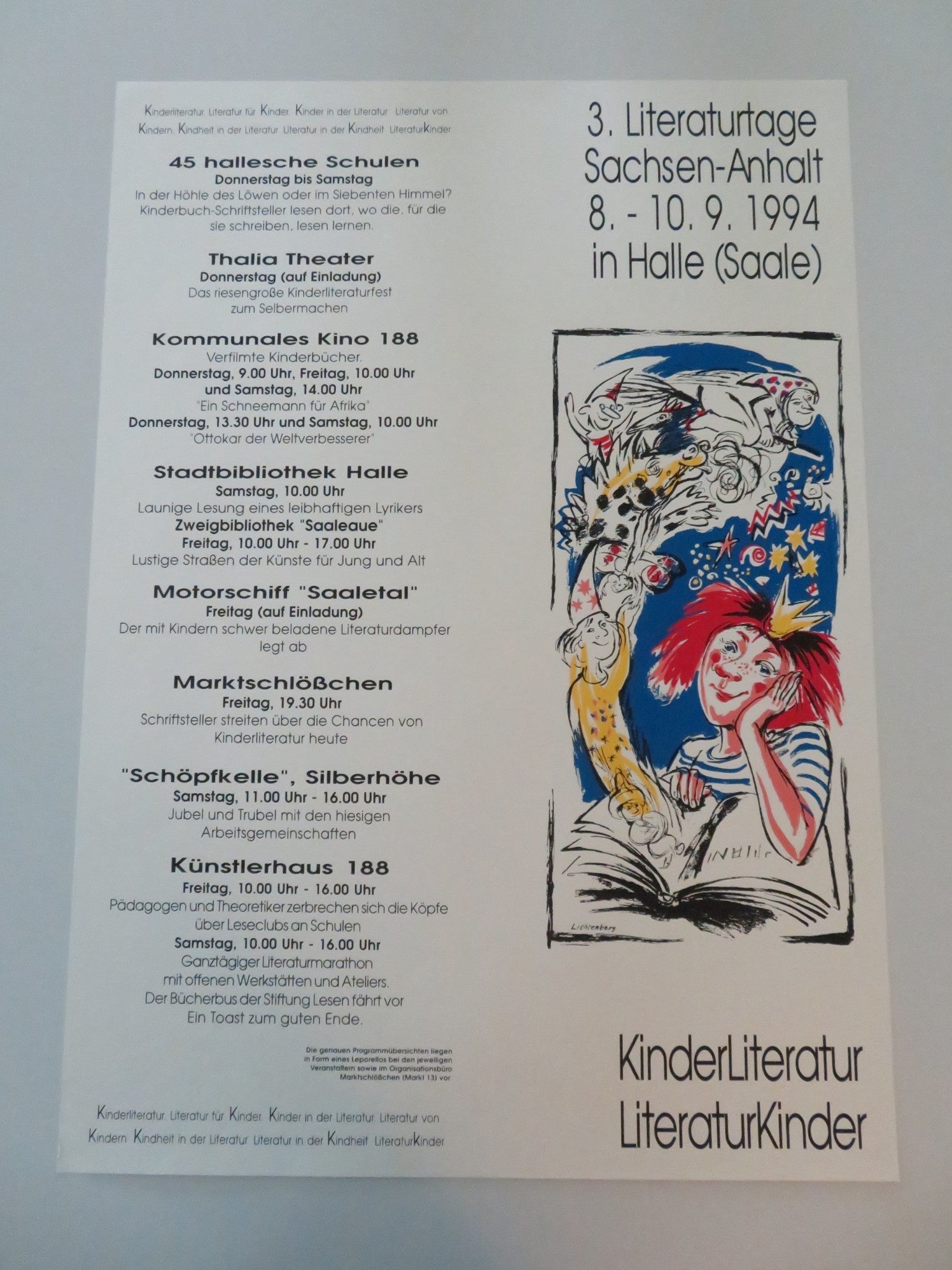 3 LITERATURTAGE SACHSEN - ANHALT GERMAN POSTER ROLLED EVENT POSTER 1994 Movie posters