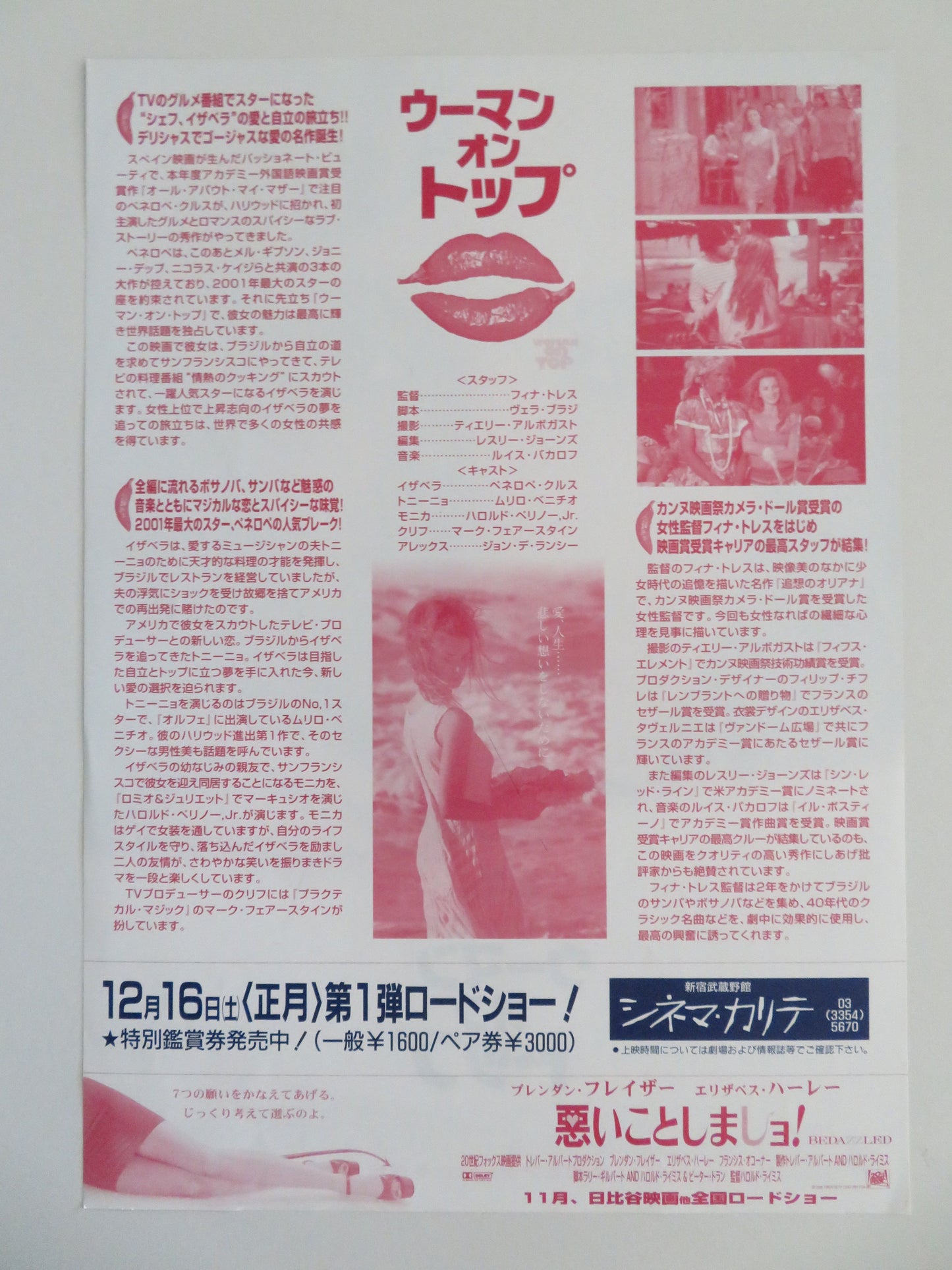 Woman on Top Japanese Chirashi (B5) Poster Penélope Cruz 2000