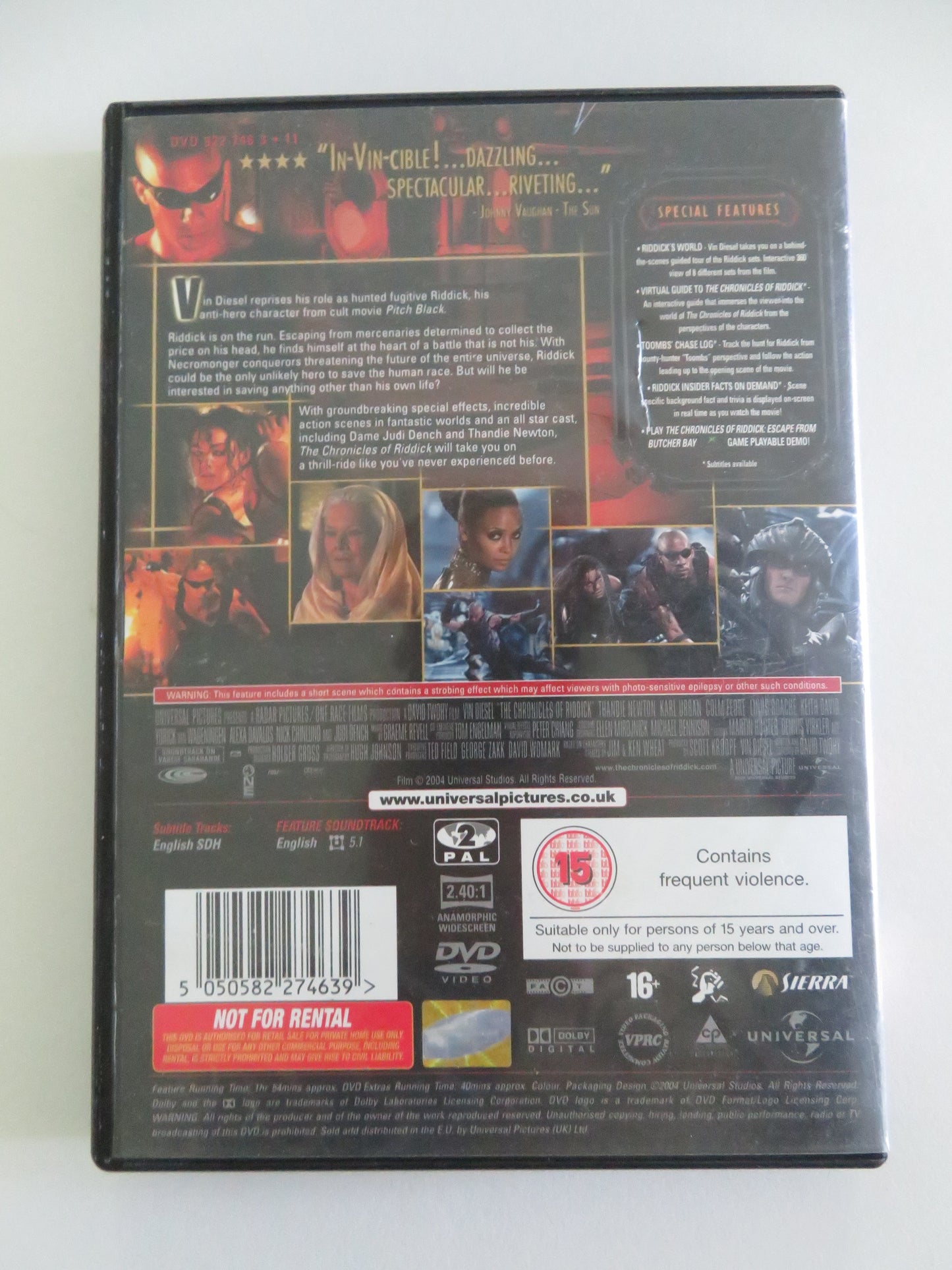 The Chronicles of Riddick (DVD) Vin Diesel Judi Dench 2004 Region 2