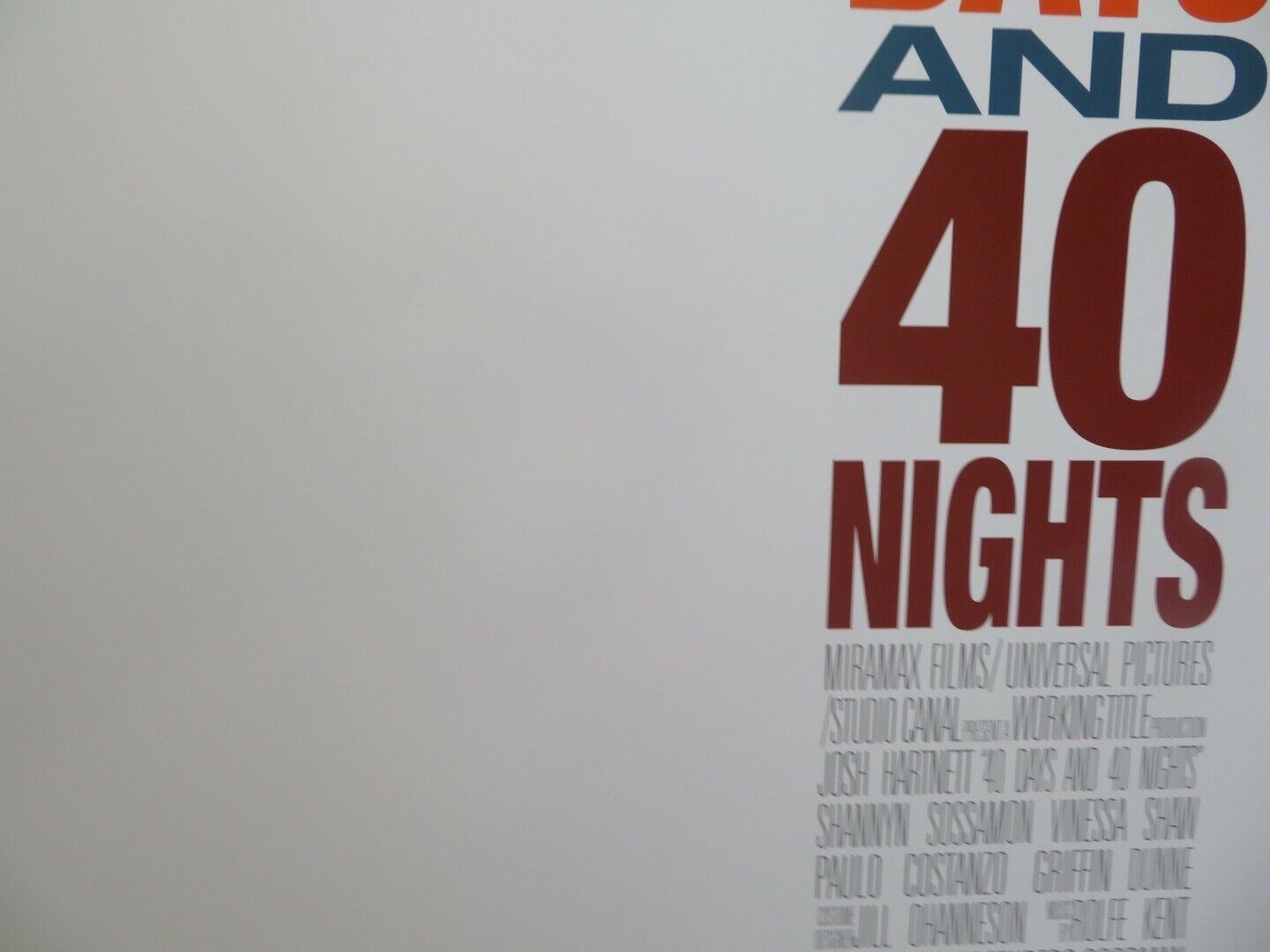 40 DAYS AND 40 NIGHTS US ONE SHEET ROLLED POSTER JOSH HARTNETT 2002 - Rendezvous Cinema