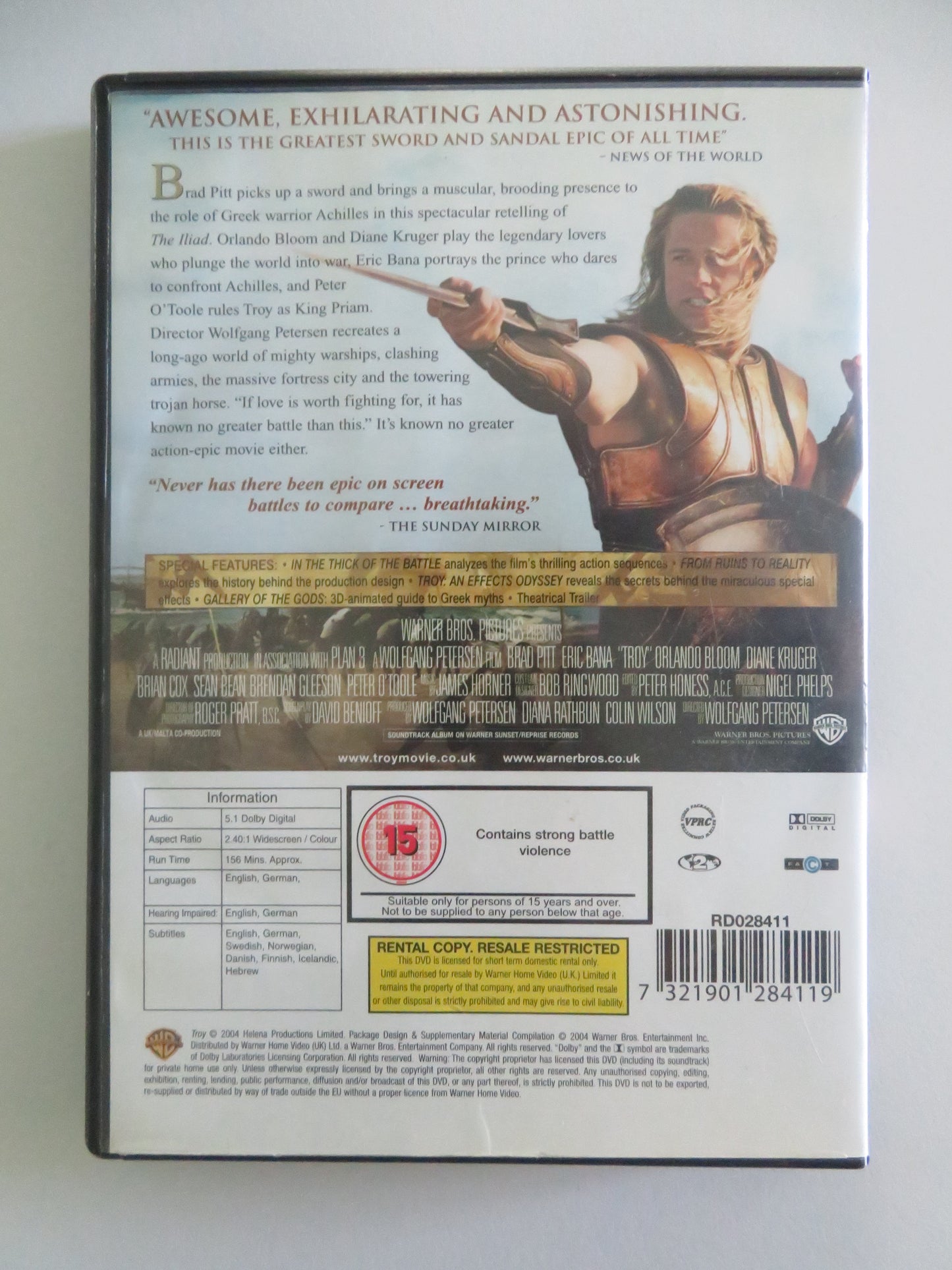 Troy 2 Disc Widescreen Edition (DVD) Brad Pitt Eric Bana 2004 Region 2