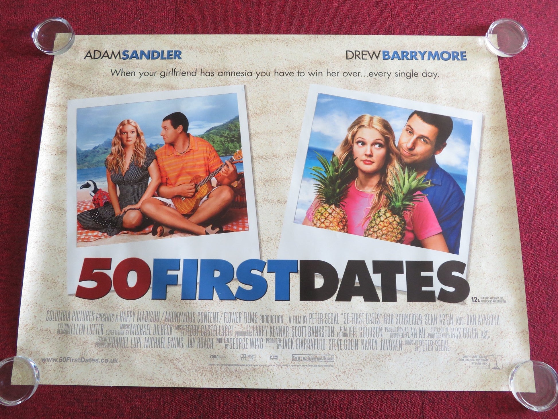 50 FIRST DATES UK QUAD ROLLED POSTER ADAM SANDLER DREW BARRYMORE 2004 Rendezvous Cinema Movie posters