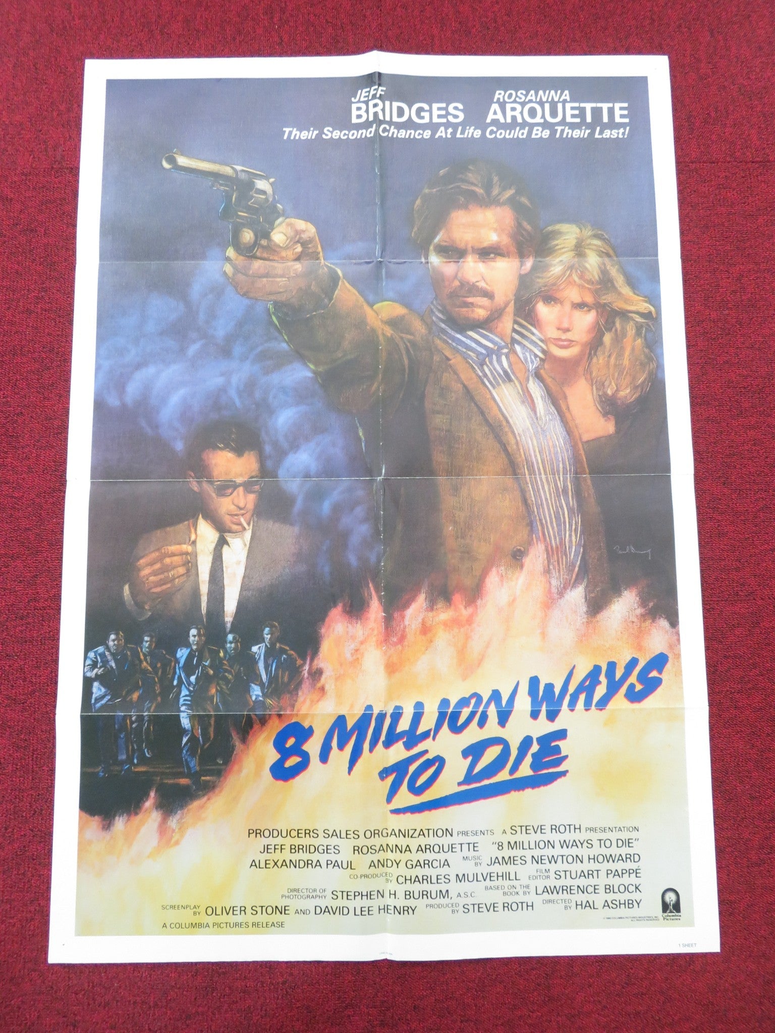 8 Million Ways to Die Folded US One Sheet Poster Jeff Bridges R. Arquette 1986 Movie posters