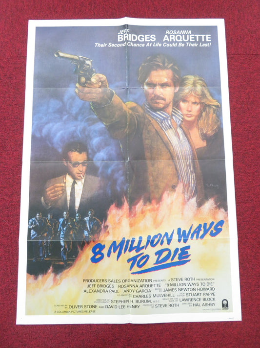 8 Million Ways to Die Folded US One Sheet Poster Jeff Bridges R. Arquette 1986 Movie posters