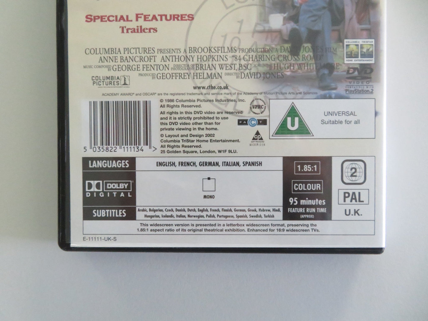 84 CHARING CROSS ROAD (DVD) ANNE BANCROFT ANTHONY HOPKINS 1987 REGION 2 Movie posters