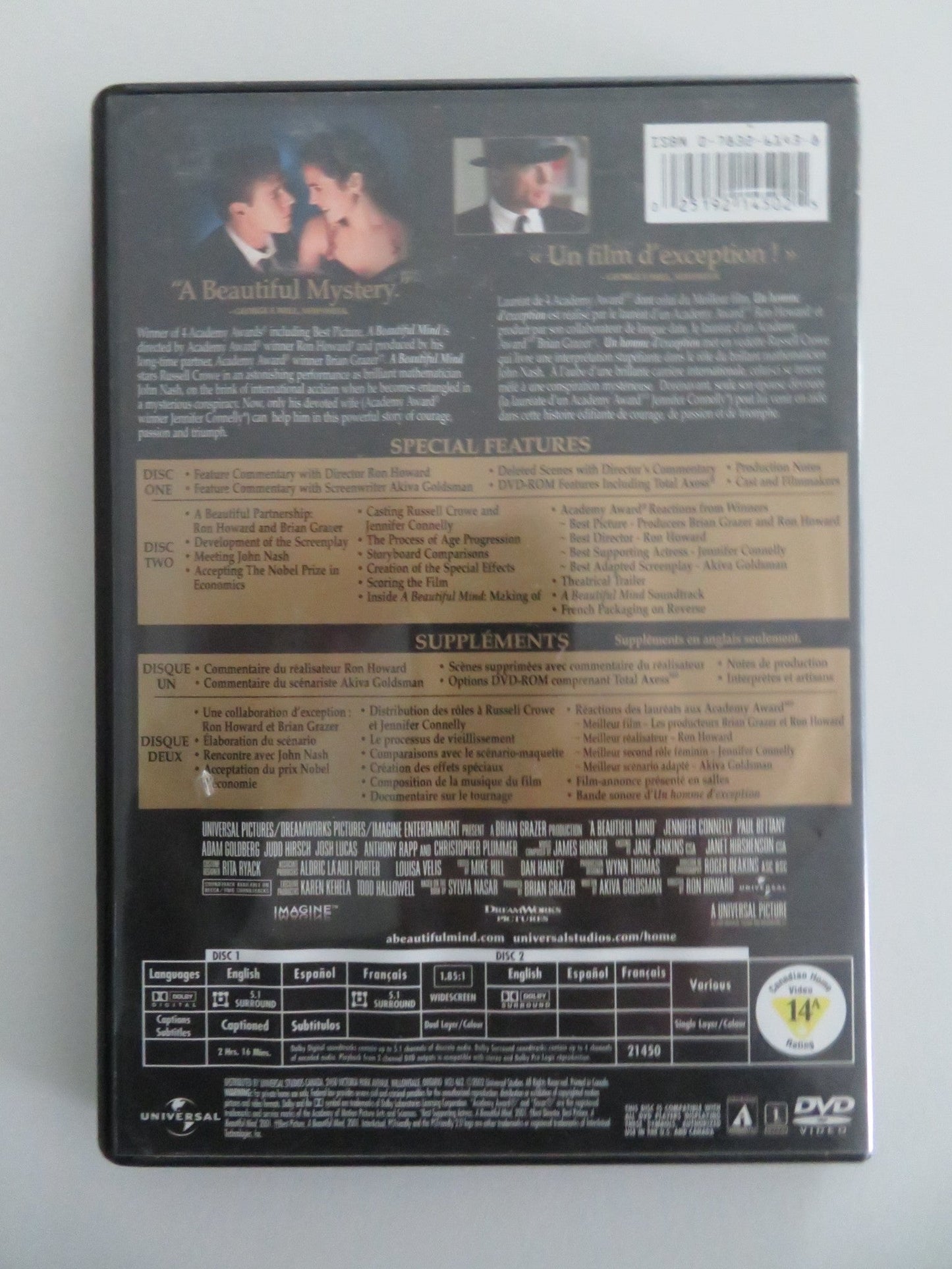 A BEAUTIFUL MIND - TWO DISC AWARDS EDITION WIDESCREEN (DVD) CROWE 2001 REGION 1 Movie posters