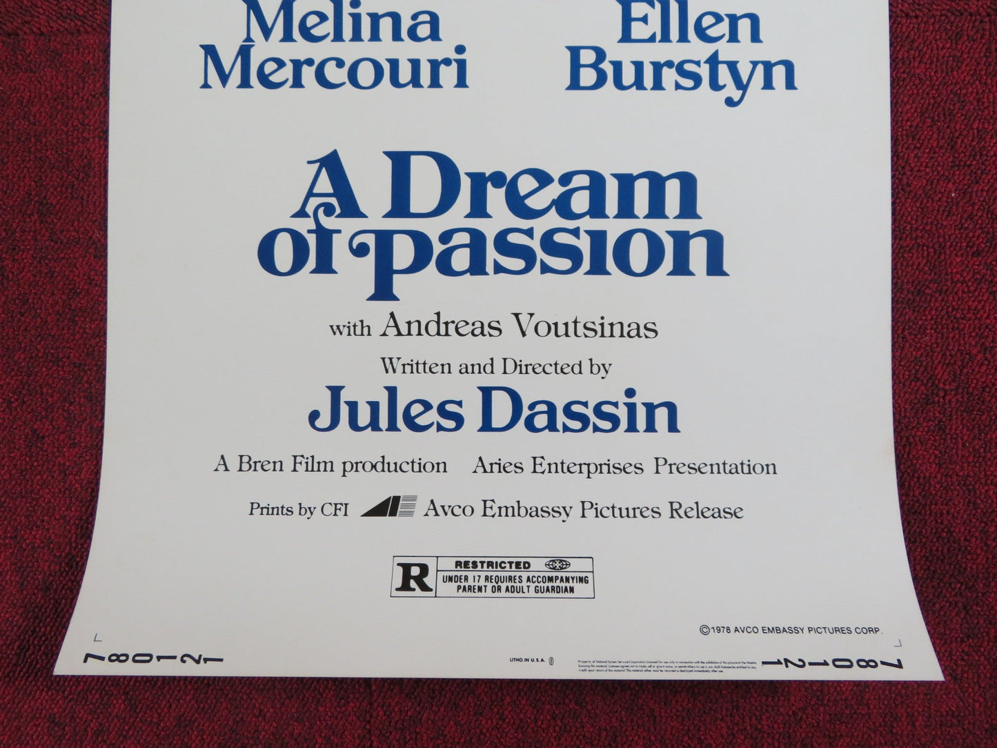 A DREAM OF PASSION US INSERT POSTER MELINA MERCOURI ELLEN BURSTYN 1978 - Rendezvous Cinema