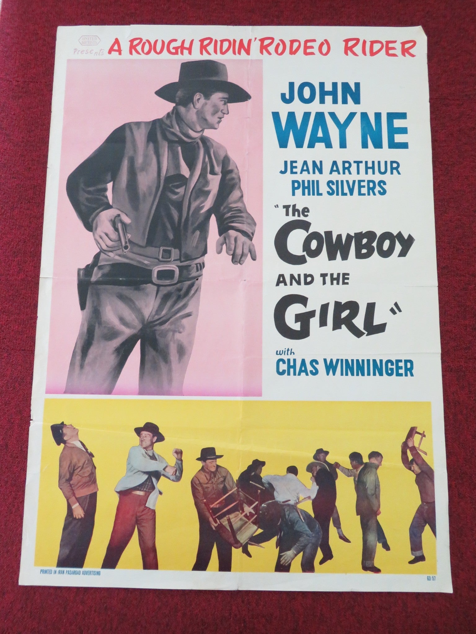 A LADY TAKES A CHANCE IRANIAN POSTER ROLLED JOHN WAYNE PHIL SILVERS 1963 Movie posters