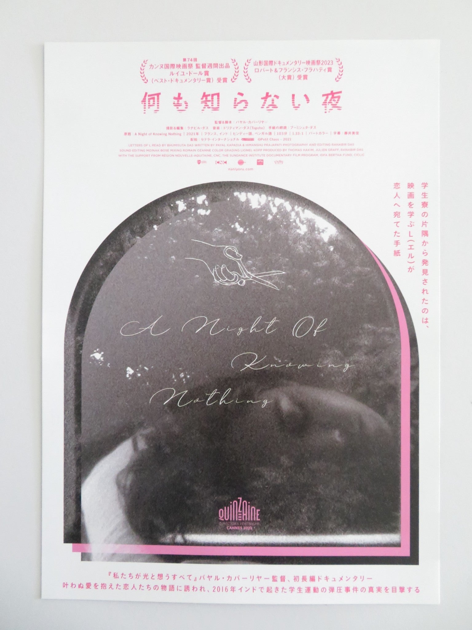 A NIGHT OF KNOWING NOTHING JAPANESE CHIRASHI (B5) POSTER BHUMISUTA DAS 2021 Movie posters