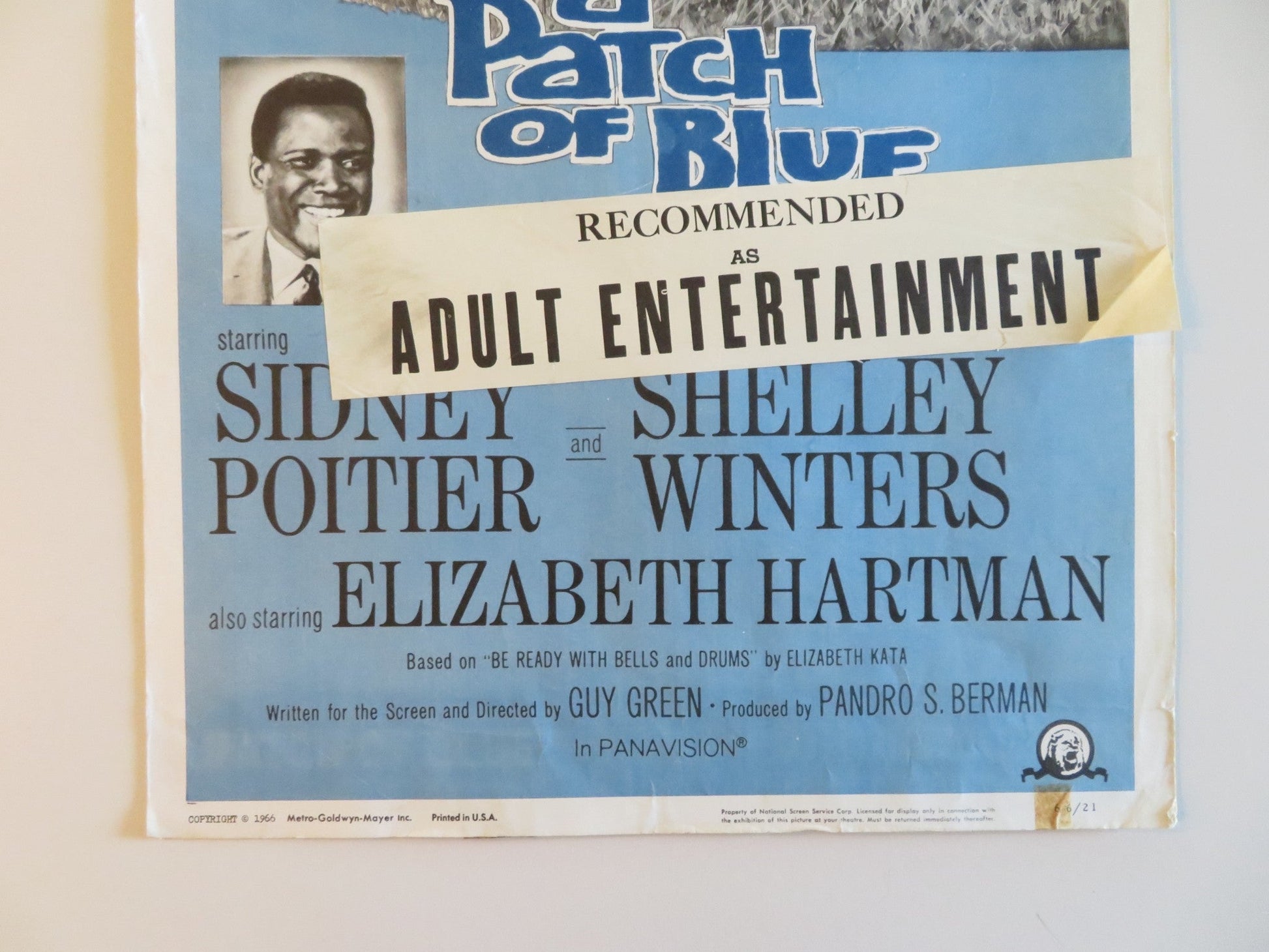 A PATCH OF BLUE US INSERT POSTER SIDNEY POITIER SHELLEY WINTERS 1966 Rendezvous Cinema Movie posters