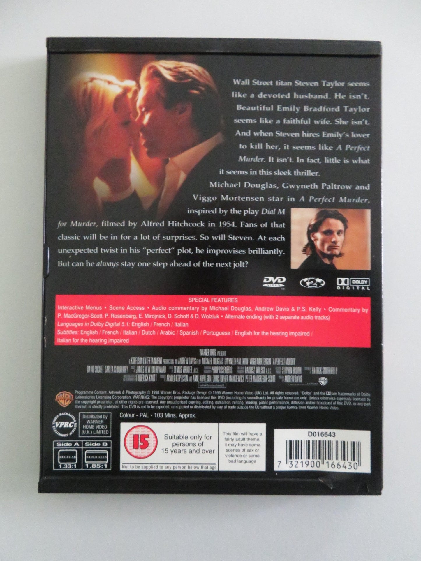 A Perfect Murder (DVD) Michael Douglas Gwyneth Paltrow 1998 Region 2 Movie posters