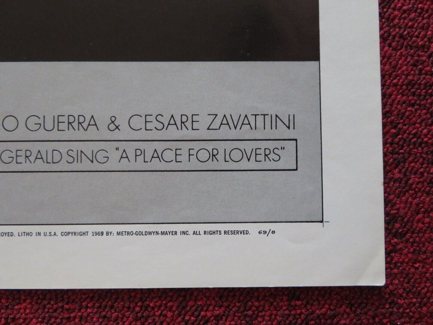 A PLACE FOR LOVERS / AMANTI - A FOLDED US ONE SHEET POSTER M MASTROIANNI 1969 - Rendezvous Cinema