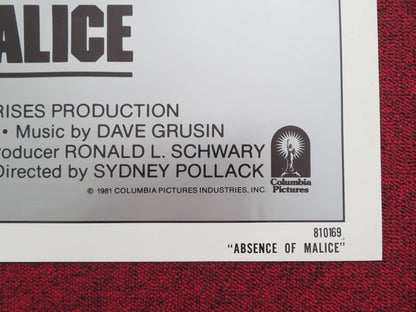 Absence of Malice Folded US One Sheet Poster Paul Newman Sally Field 1981 Movie posters