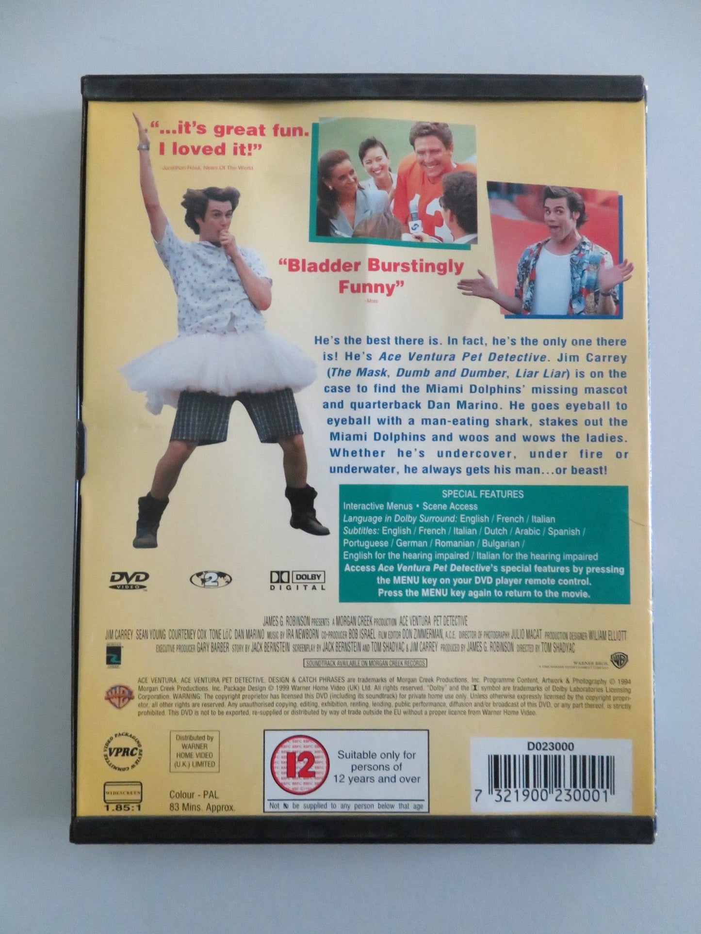 Ace Ventura: Pet Detective (DVD) Jim Carrey Courteney Cox 1994 Region 2 Movie posters
