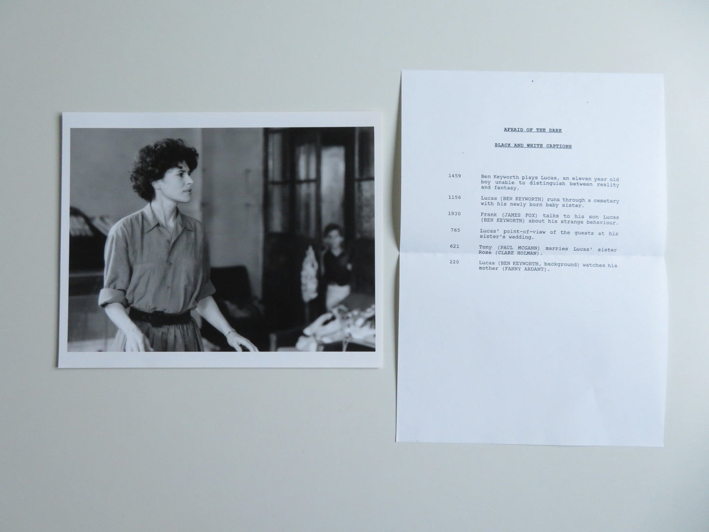 AFRAID OF THE DARK PRESS KIT 1991 JAMES FOX FANNY ARDANT PAUL MCGANN Movie posters
