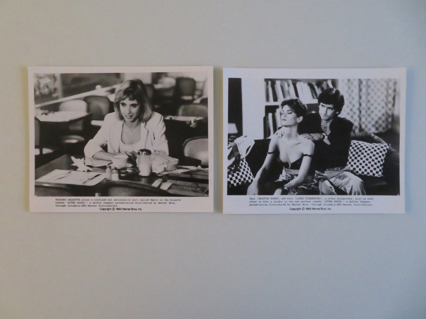 AFTER HOURS MOVIE STILL PHOTO LOT OF 2 ROSANNA ARQUETTE GRIFFIN DUNNE 1985 - Rendezvous Cinema