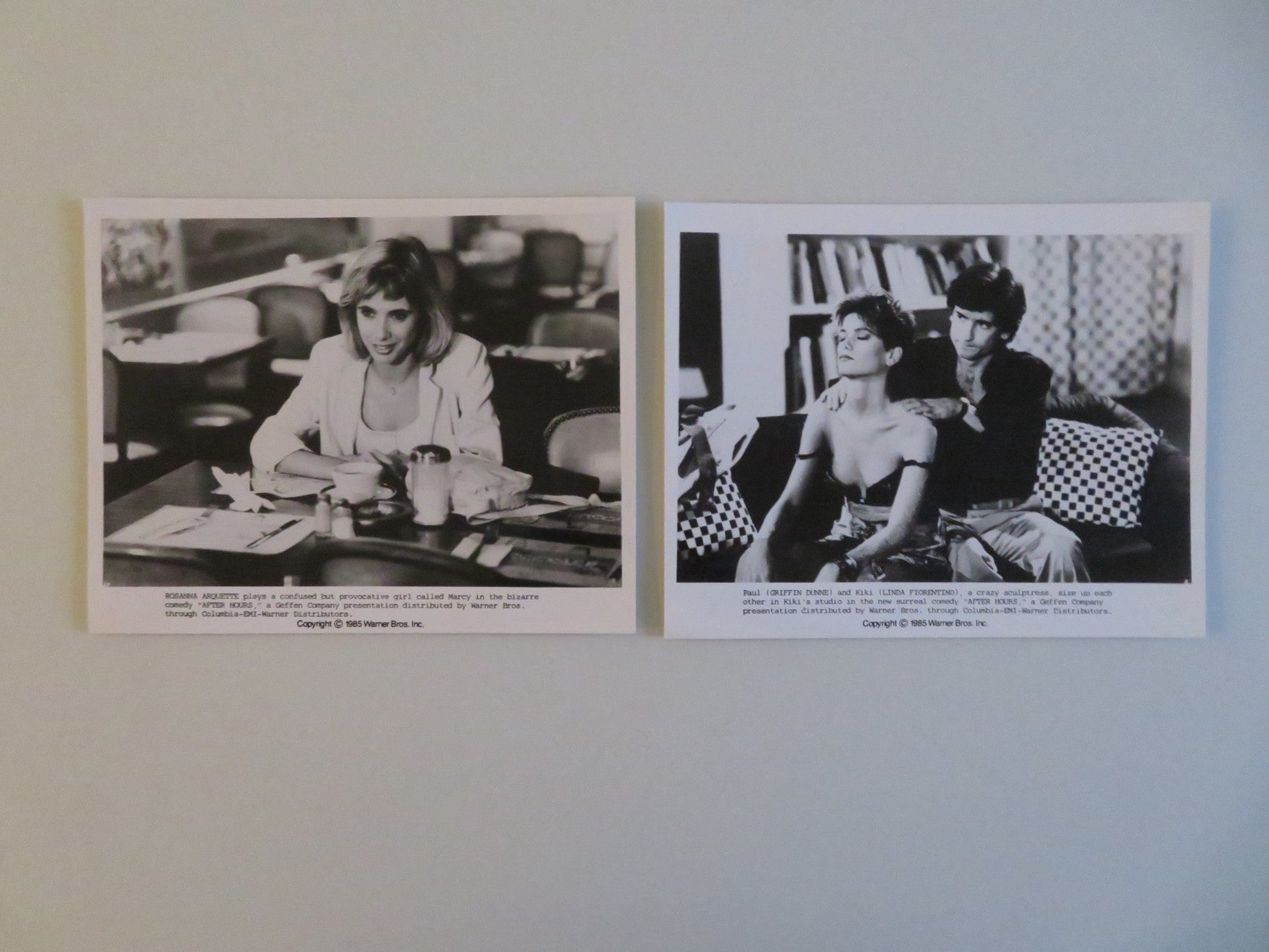 AFTER HOURS MOVIE STILL PHOTO LOT OF 2 ROSANNA ARQUETTE GRIFFIN DUNNE 1985 - Rendezvous Cinema
