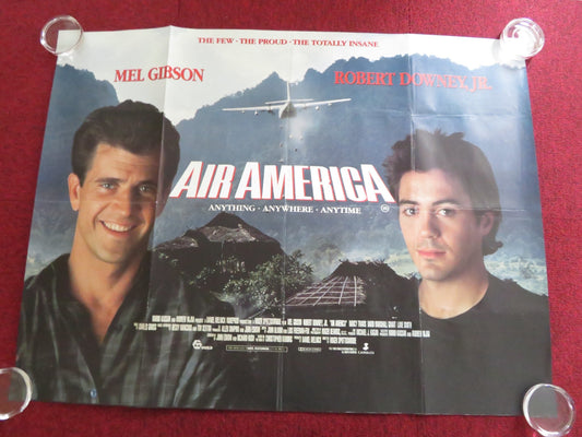 AIR AMERICA UK QUAD ROLLED POSTER MEL GIBSON ROBERT DOWNEY JR. 1990 Rendezvous Cinema Movie posters