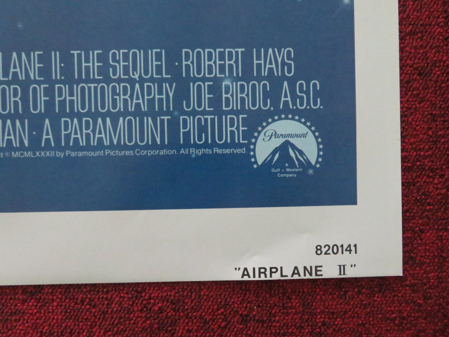 AIRPLANE II THE SEQUEL FOLDED US ONE SHEET POSTER LLOYD BRIDGES P. GRAVES 1982 Movie posters