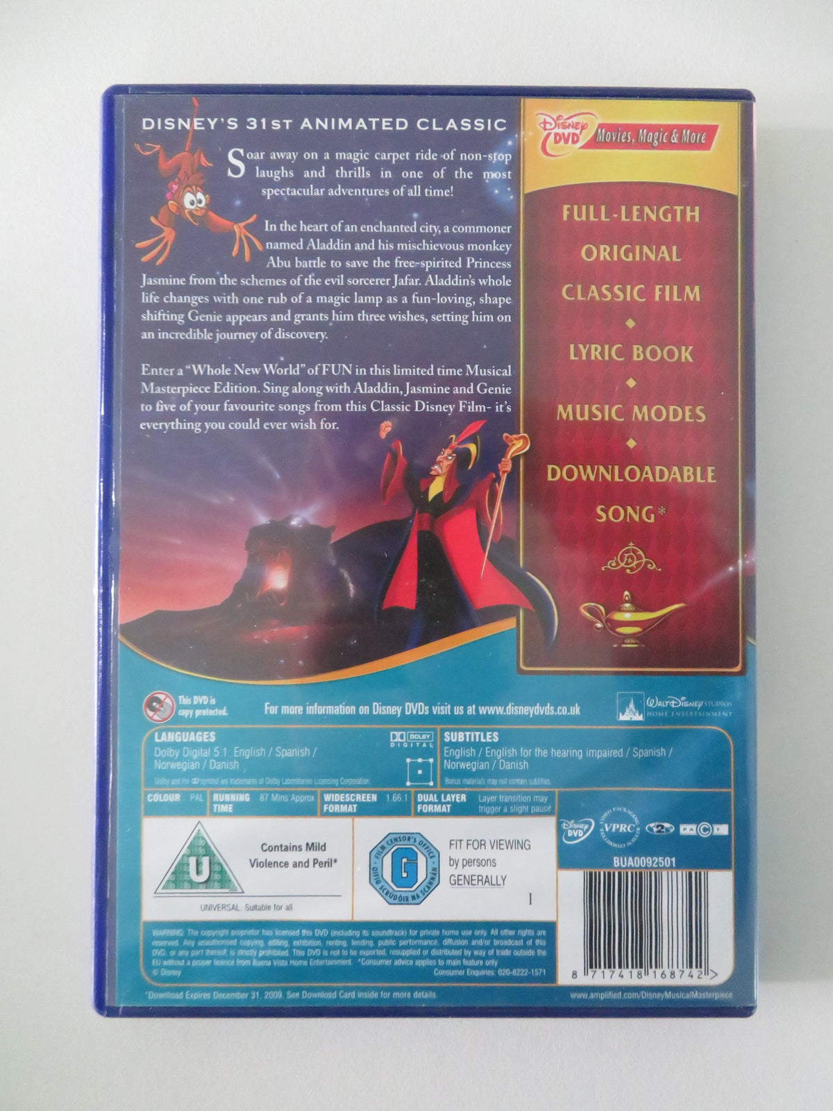 Aladdin (DVD) Disney Scott Weinger Robin Williams Linda Larkin 1992 Region 2 Movie posters