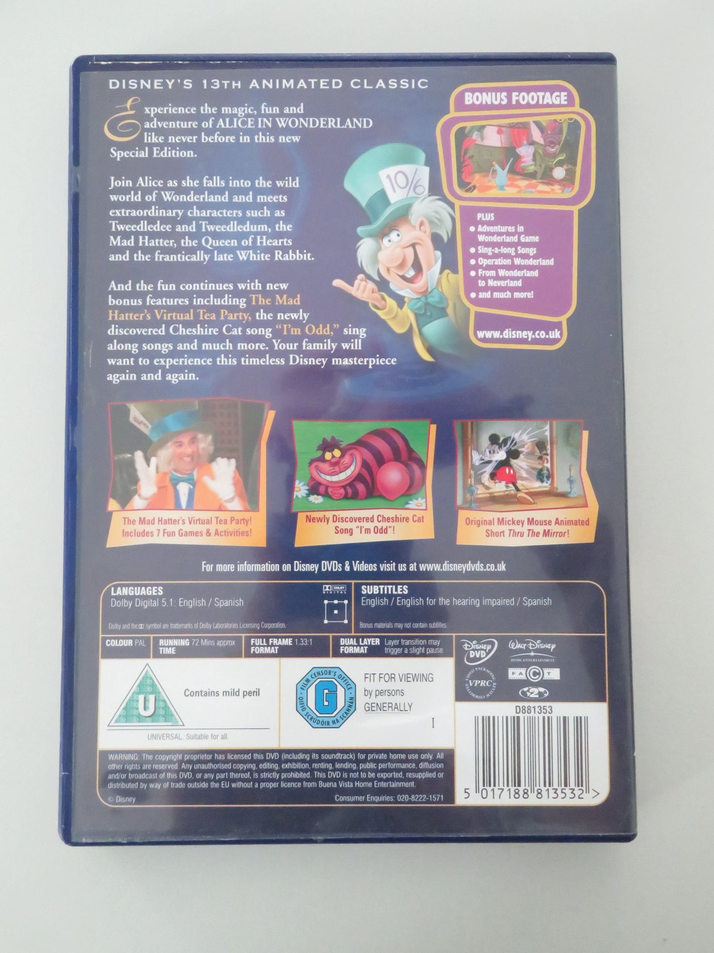 Alice in Wonderland (DVD) Disney Kathryn Beaumont Ed Wynn 1951 Region 2 Movie posters