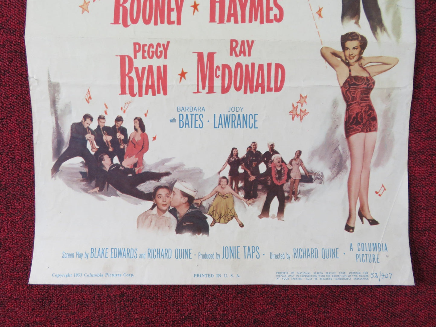 ALL ASHORE - B US INSERT POSTER MICKEY ROONEY DICK HAYMES 1952 - Rendezvous Cinema