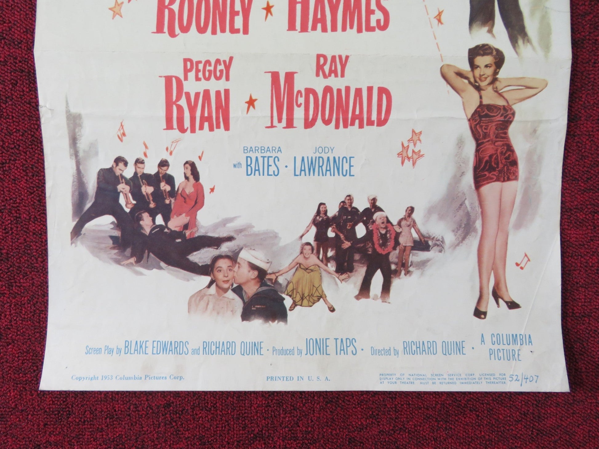 ALL ASHORE - B US INSERT POSTER MICKEY ROONEY DICK HAYMES 1952 - Rendezvous Cinema