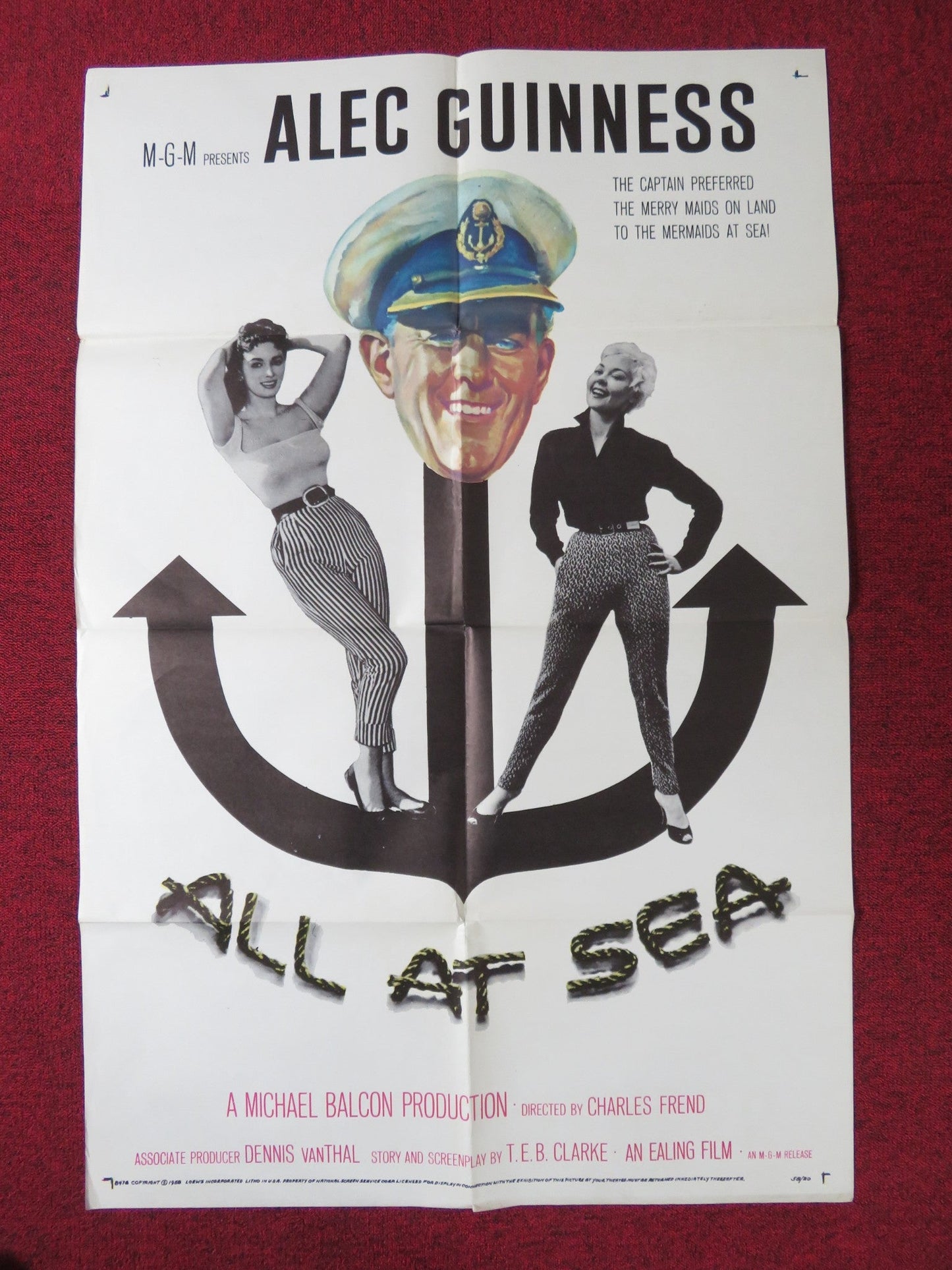 ALL AT SEA FOLDED US ONE SHEET POSTER ALEC GUINNESS DONALD PLEASENCE 1957 Rendezvous Cinema Movie posters