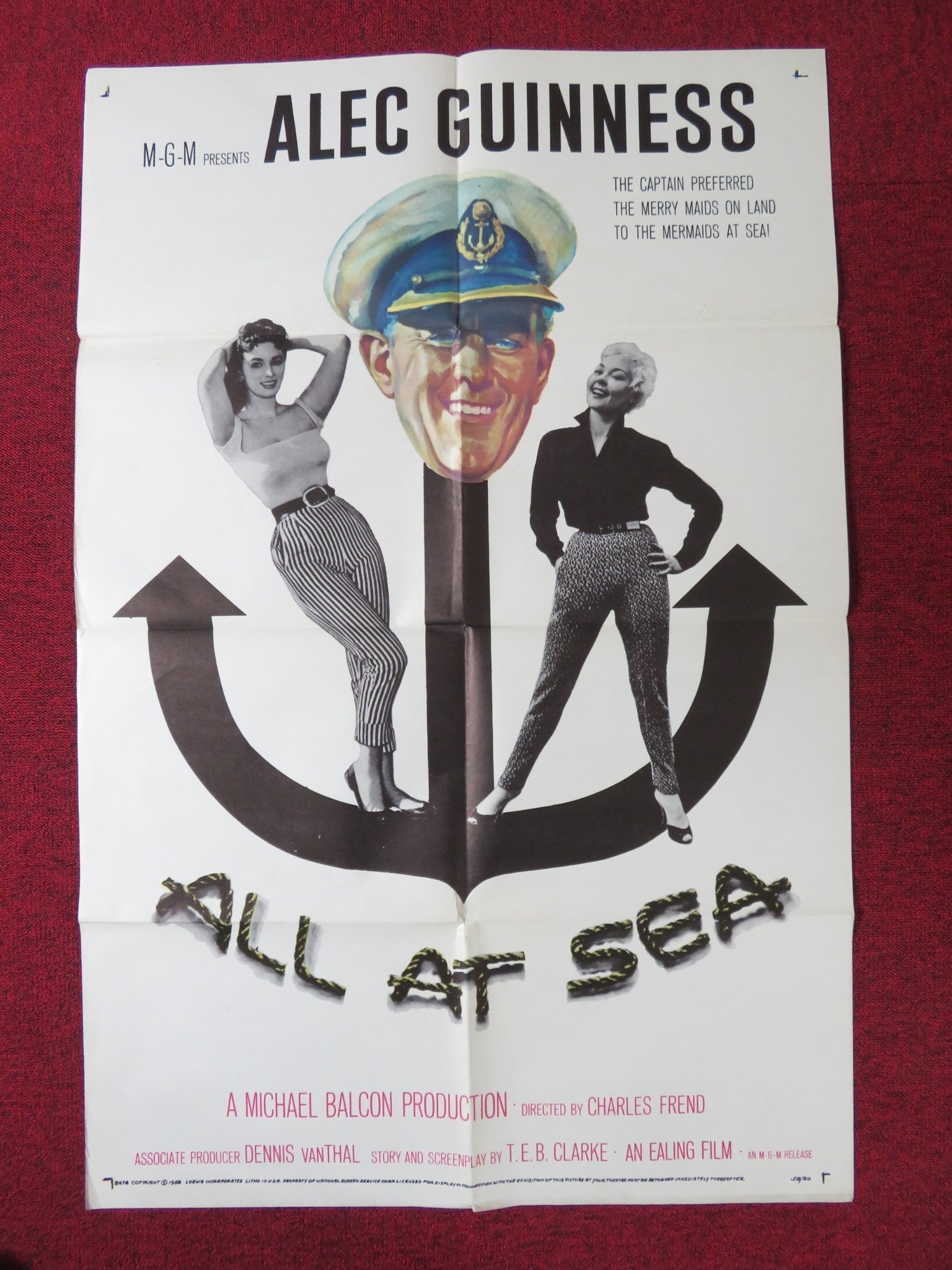 ALL AT SEA FOLDED US ONE SHEET POSTER ALEC GUINNESS DONALD PLEASENCE 1957 Rendezvous Cinema Movie posters