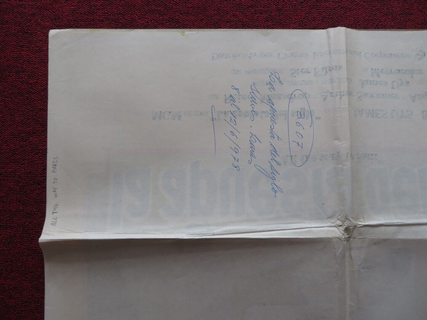 ALL THE WAY TO PARIS FOLDED ARGENTINA ONE SHEET POSTER JAMIE UYS BOB COURTNEY - Rendezvous Cinema