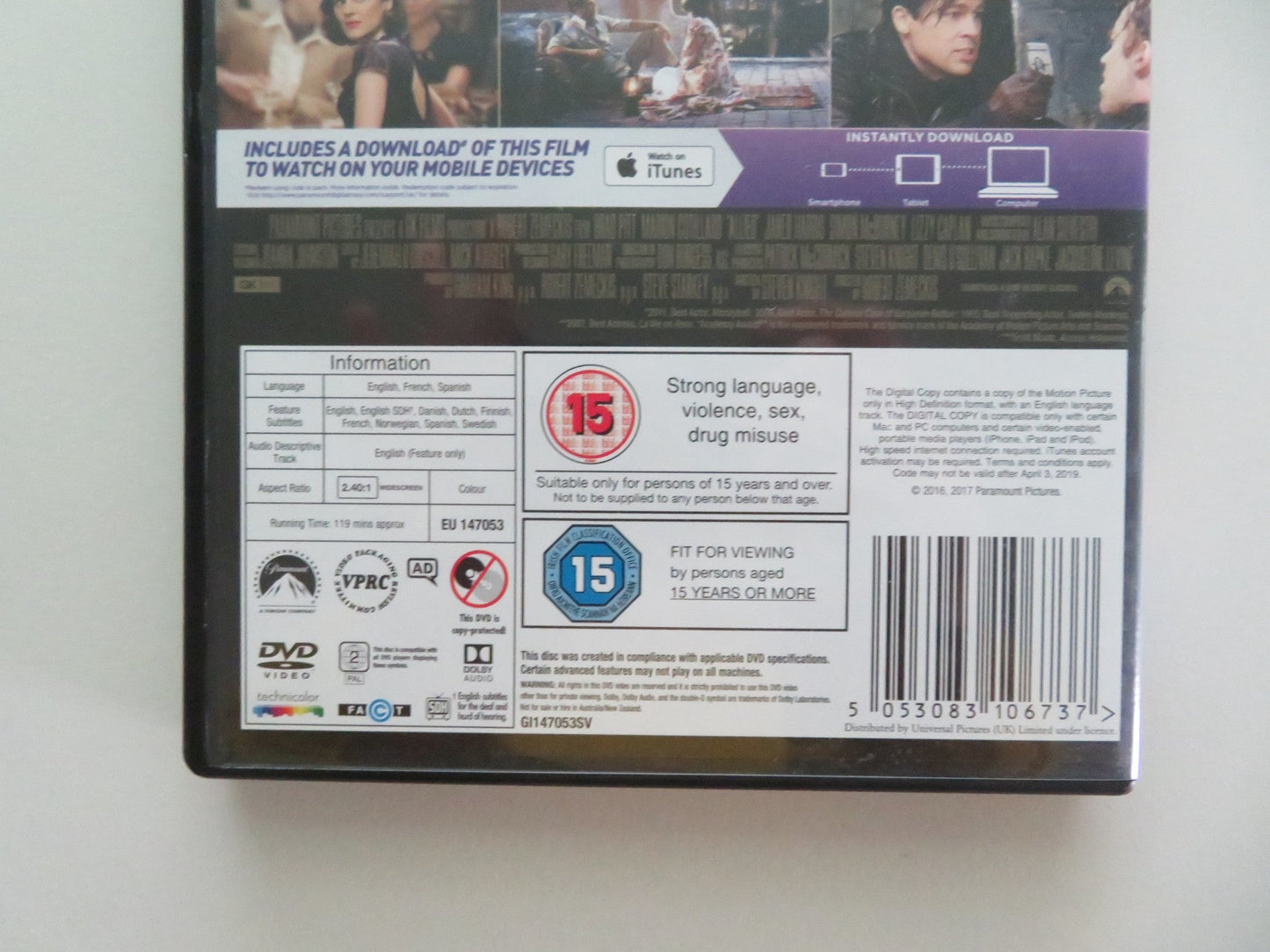 ALLIED (DVD) BRAD PITT MARION COTILLARD 2016 REGION 2 Movie posters