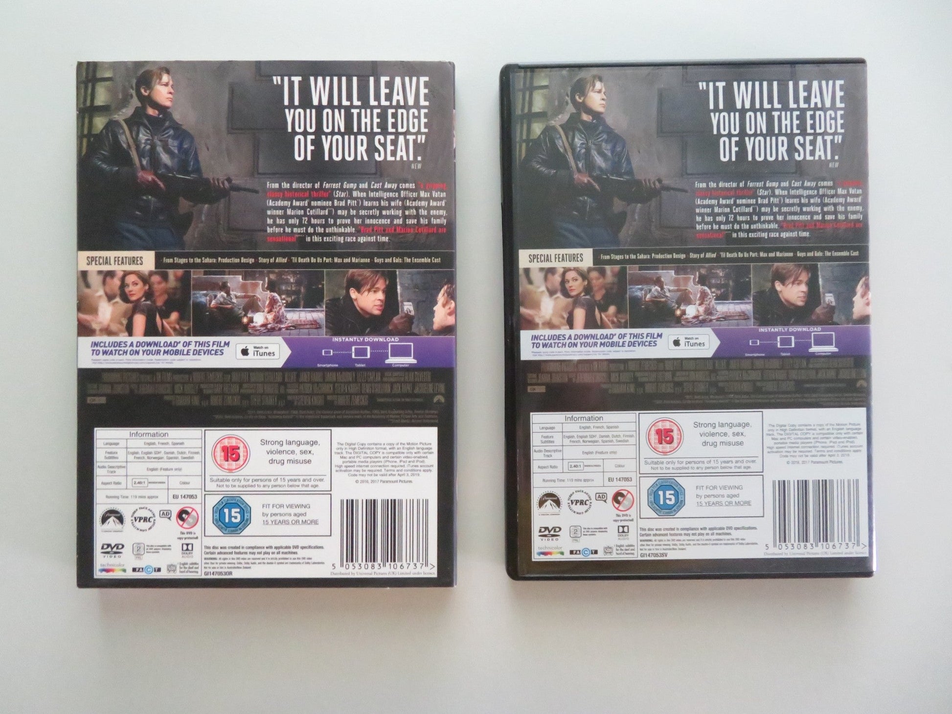 ALLIED (DVD) BRAD PITT MARION COTILLARD 2016 REGION 2 Movie posters