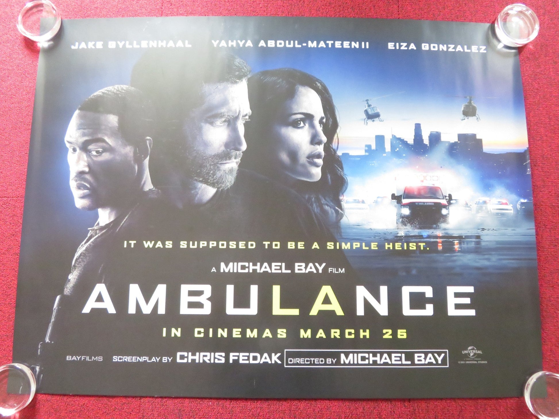 AMBULANCE UK QUAD ROLLED POSTER JAKE GYLLENHAAL YAHYA ABDUL - MATEEN II 2022 Rendezvous Cinema Movie posters