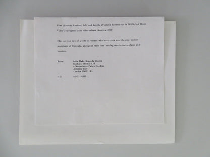 AMERICA 3000 MOVIE STILL PHOTO LAURENE LANDON VICTORIA BARRETT 1986 Movie posters