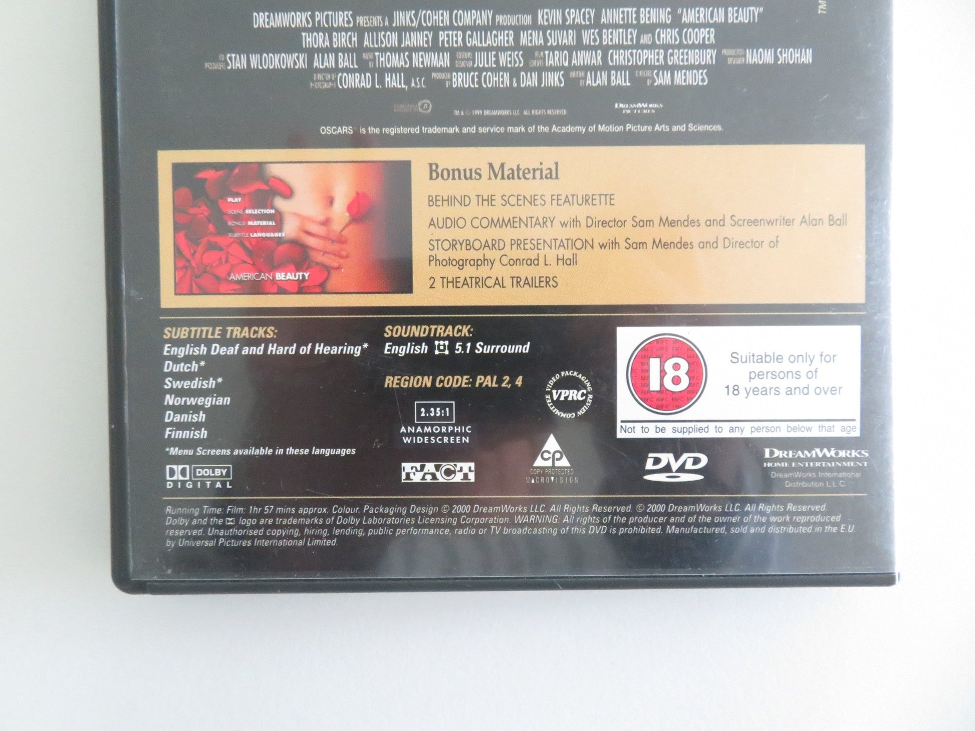 AMERICAN BEAUTY (DVD) KEVIN SPACEY ANNETTE BENING 1999 REGION 2, 4 Movie posters