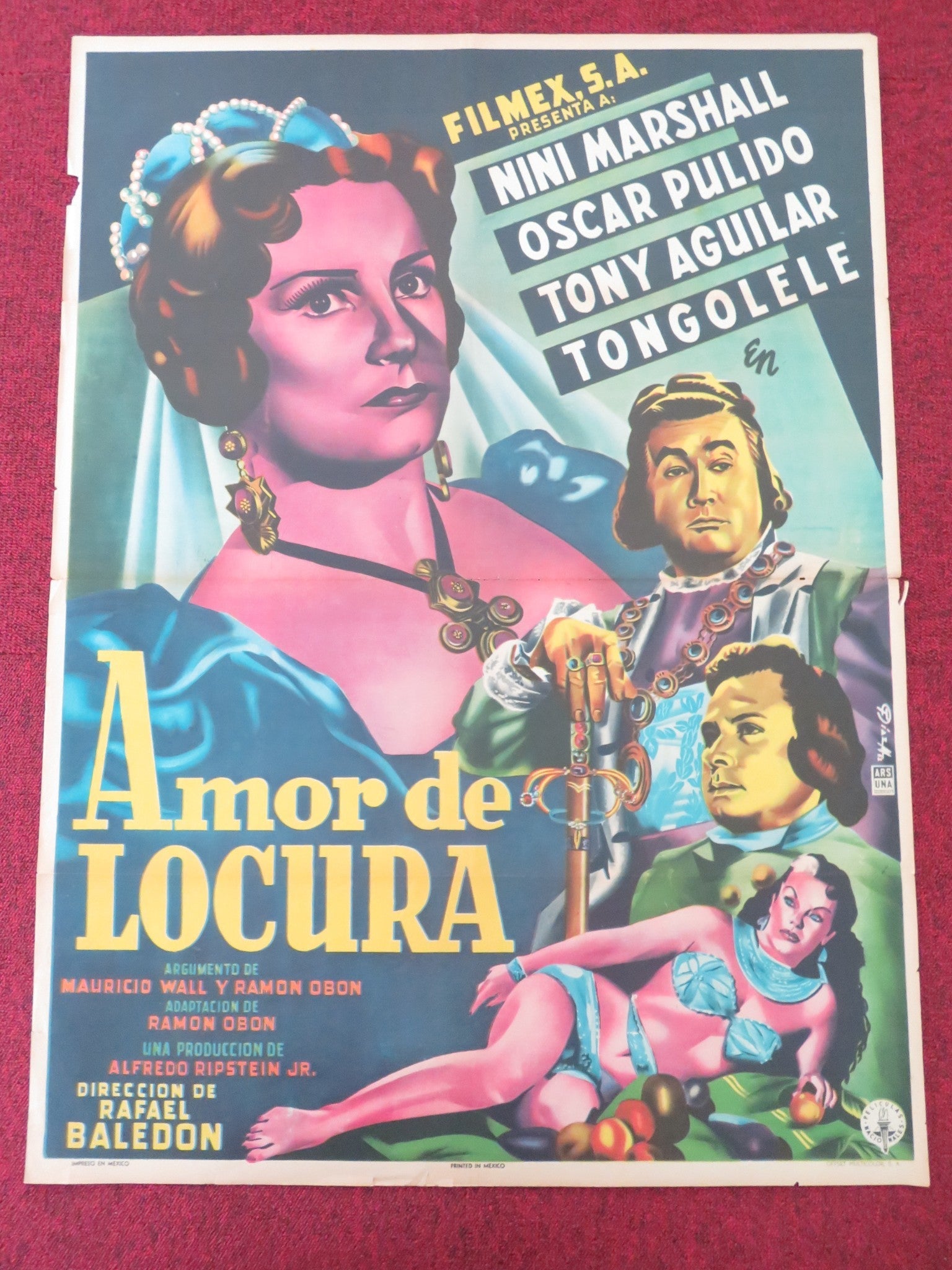 AMOR DE LOCURA MEXICAN POSTER ROLLED NINI MARSHALL OSCAR PULIDO 1953 Movie posters