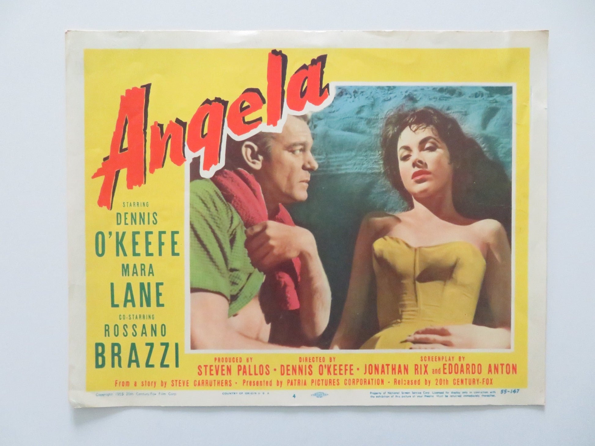 ANGELA - #4 US LOBBY CARD DENNIS O'KEEFE MARA LANE 1955 Rendezvous Cinema Movie posters