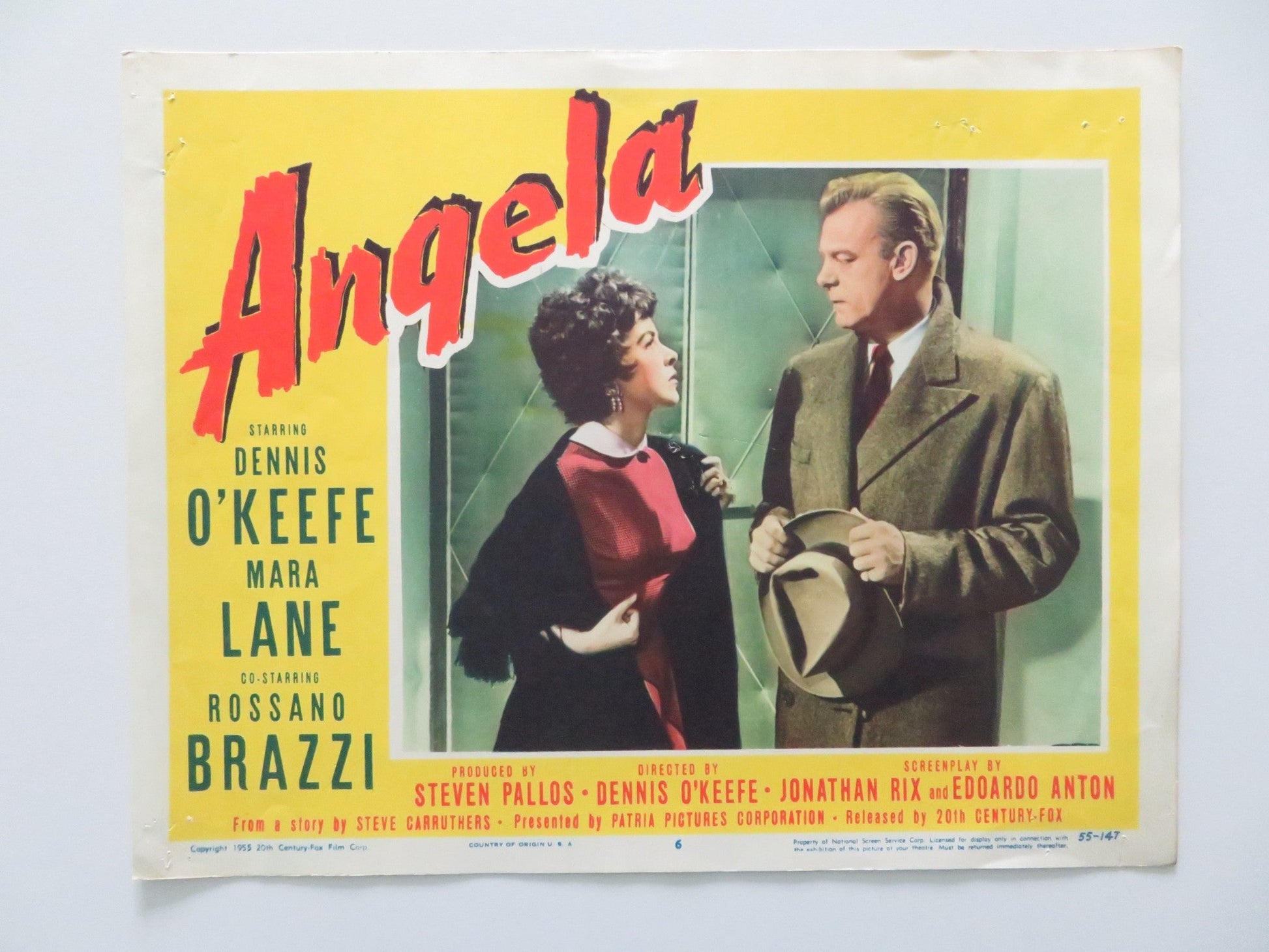 ANGELA - #6 US LOBBY CARD DENNIS O'KEEFE MARA LANE 1955 Rendezvous Cinema Movie posters