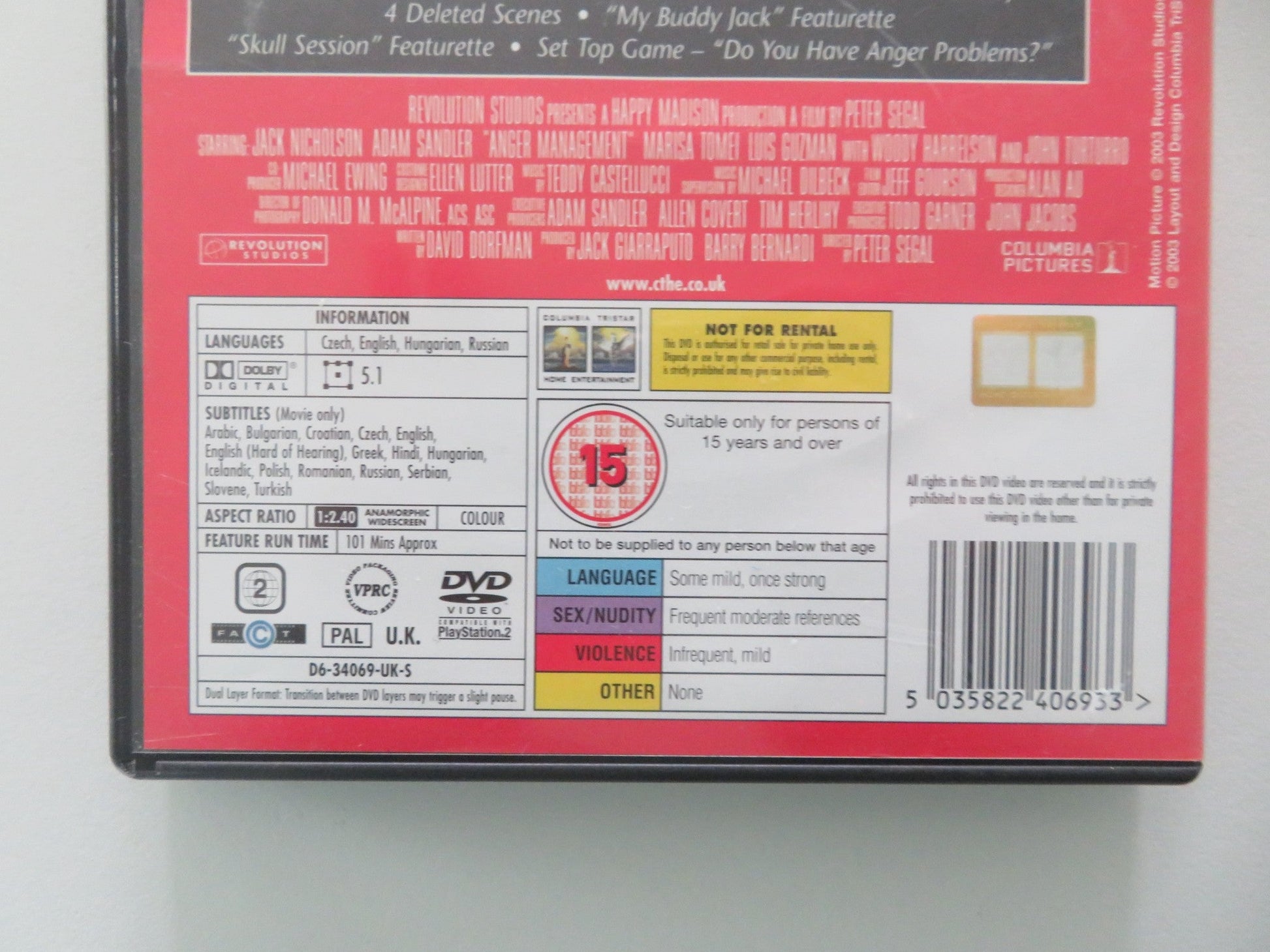 Anger Management (DVD) Jack Nicholson Adam Sandler 2003 Region 2 Movie posters