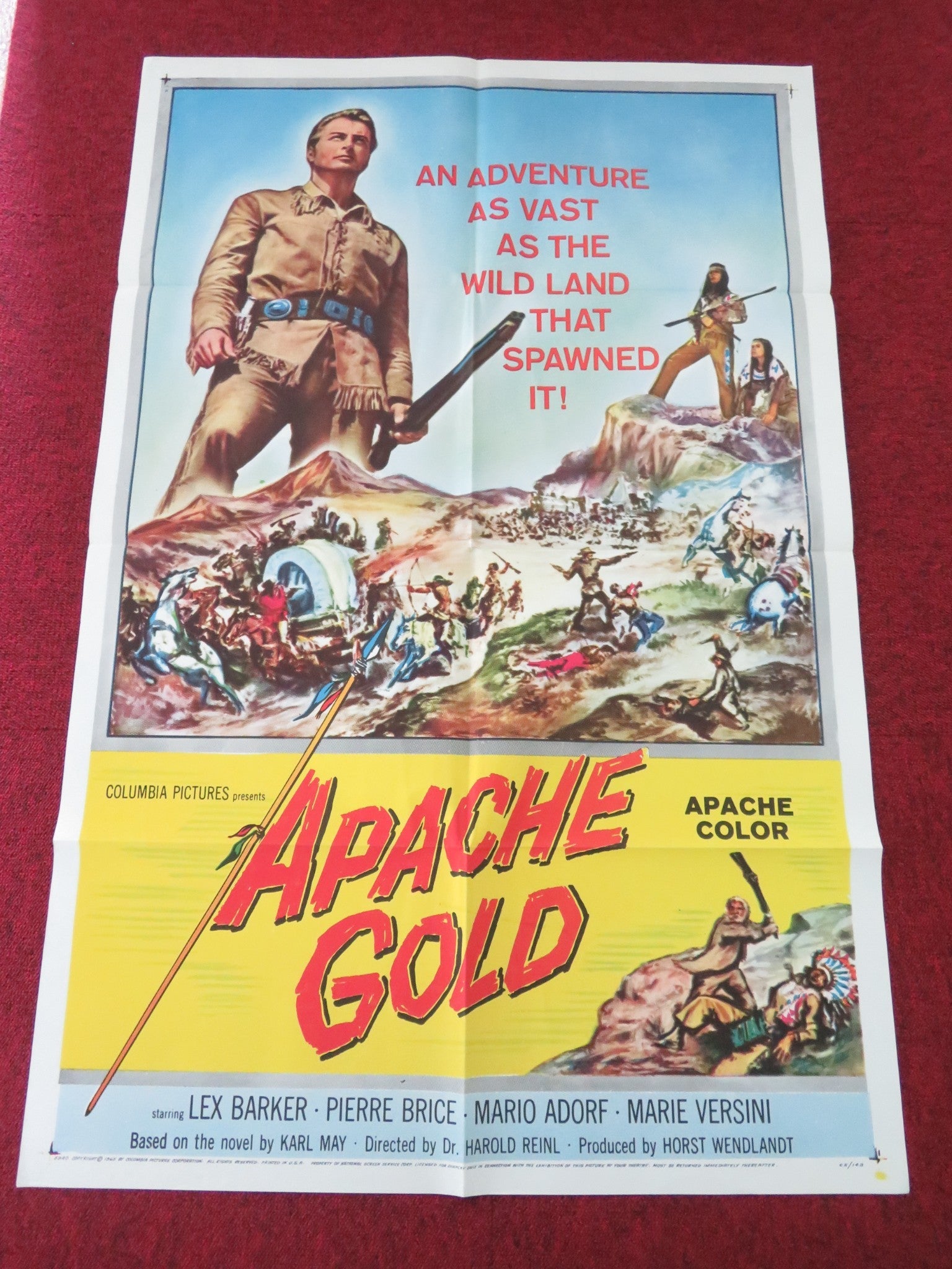 APACHE GOLD FOLDED US ONE SHEET POSTER LEX BARKER PIERRE BRICE 1965 Movie posters