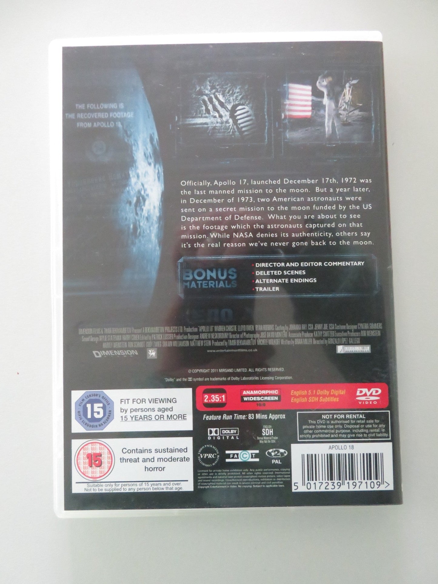 Apollo 18 (DVD) Warren Christie Lloyd Owen 2011 Region 2 Movie posters