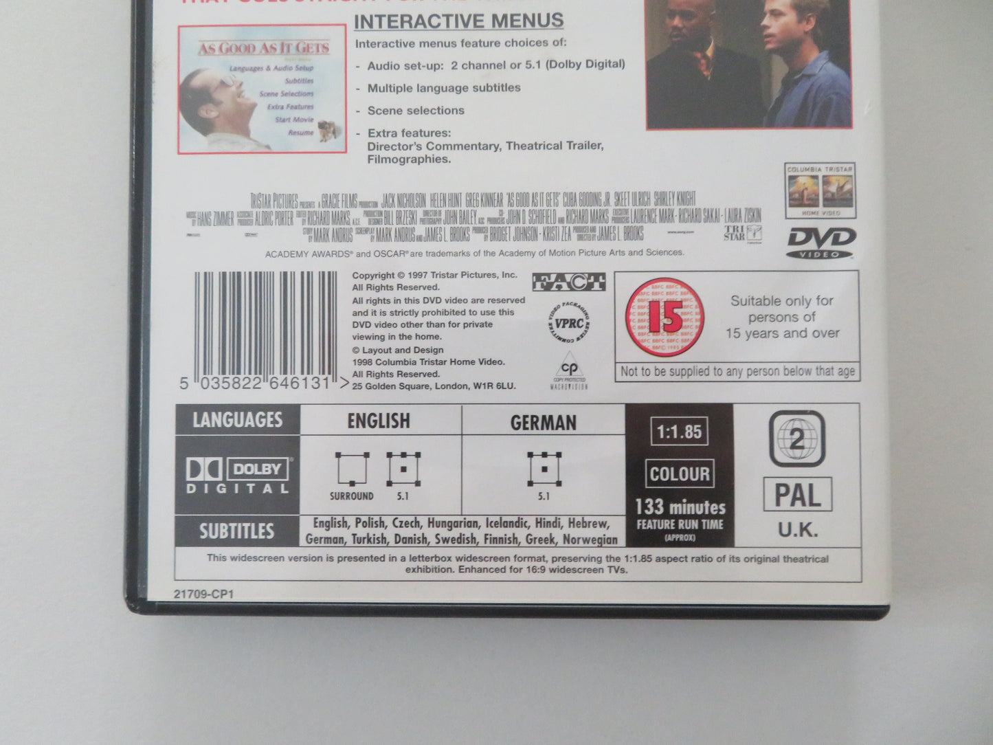As Good as It Gets (DVD) Jack Nicholson Helen Hunt Greg Kinnear 1997 Region 2 Movie posters