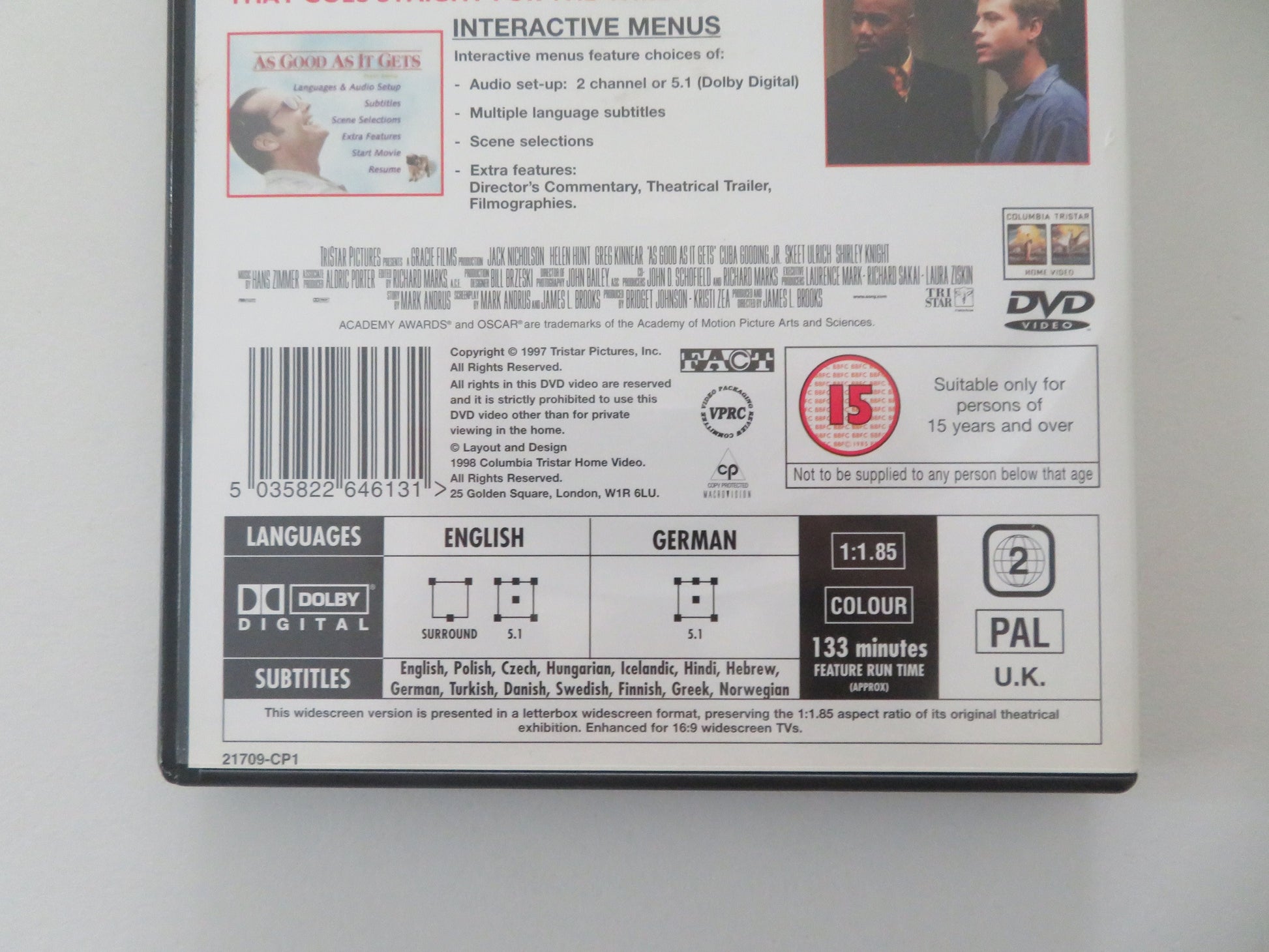 As Good as It Gets (DVD) Jack Nicholson Helen Hunt Greg Kinnear 1997 Region 2 Movie posters