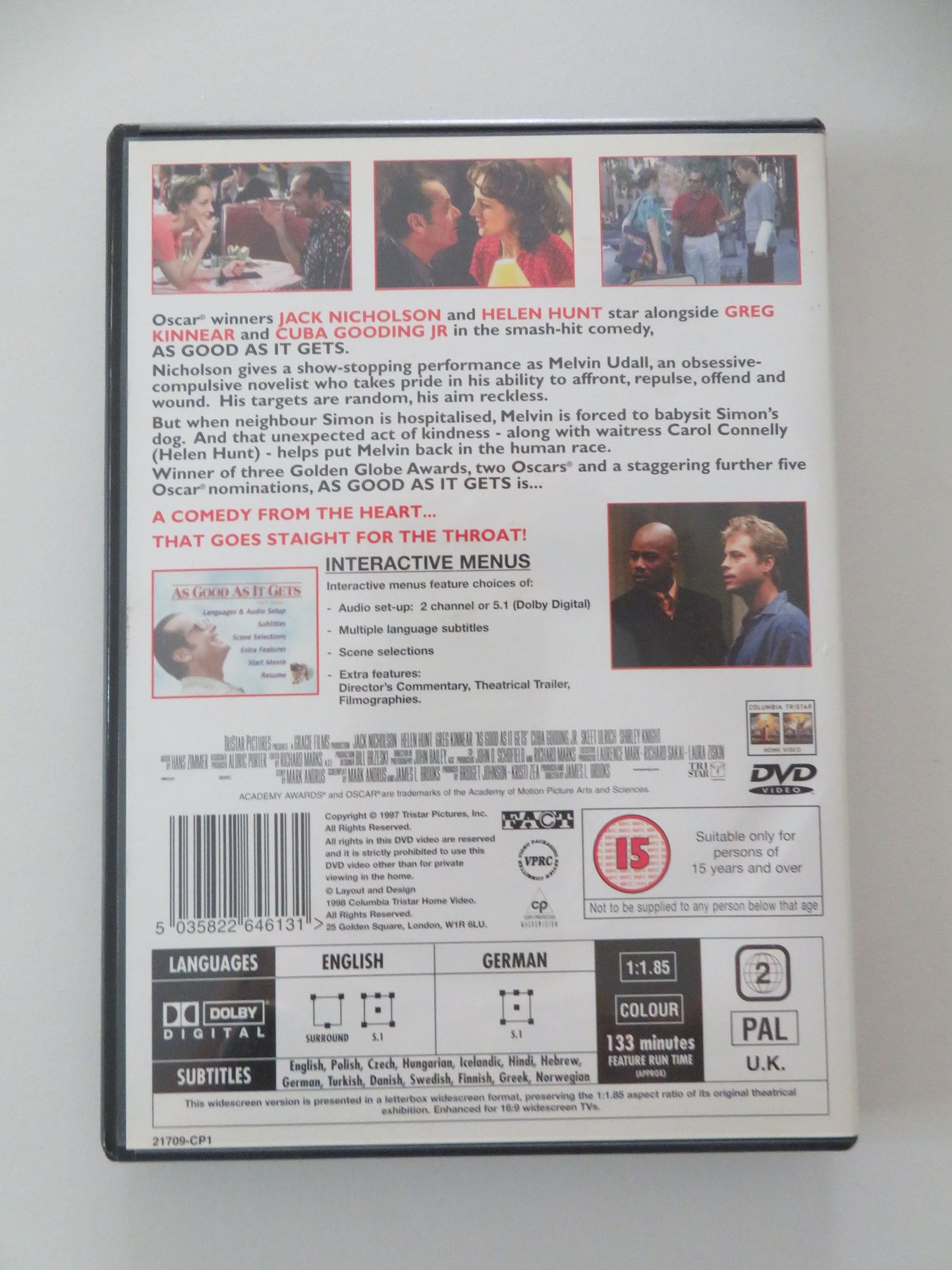 As Good as It Gets (DVD) Jack Nicholson Helen Hunt Greg Kinnear 1997 Region 2 Movie posters